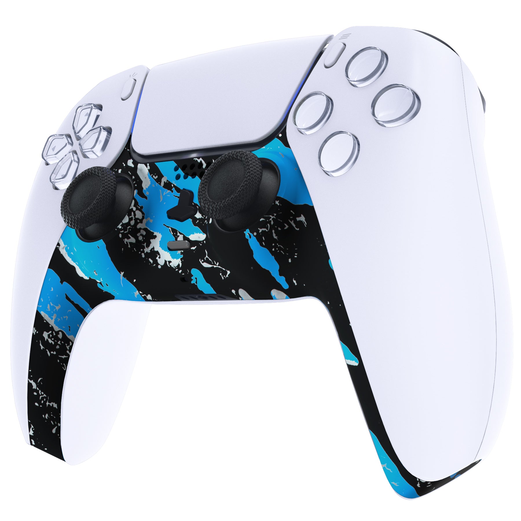eXtremeRate Blue Coating Splash Replacement Shell with Accent Rings for PS5 Controller (BDM-010/020/030/040/050) - Custom Decorative Trim Cover for Gaming Enthusiasts & DIY Modders - Perfect for Personalization and Controller Protection