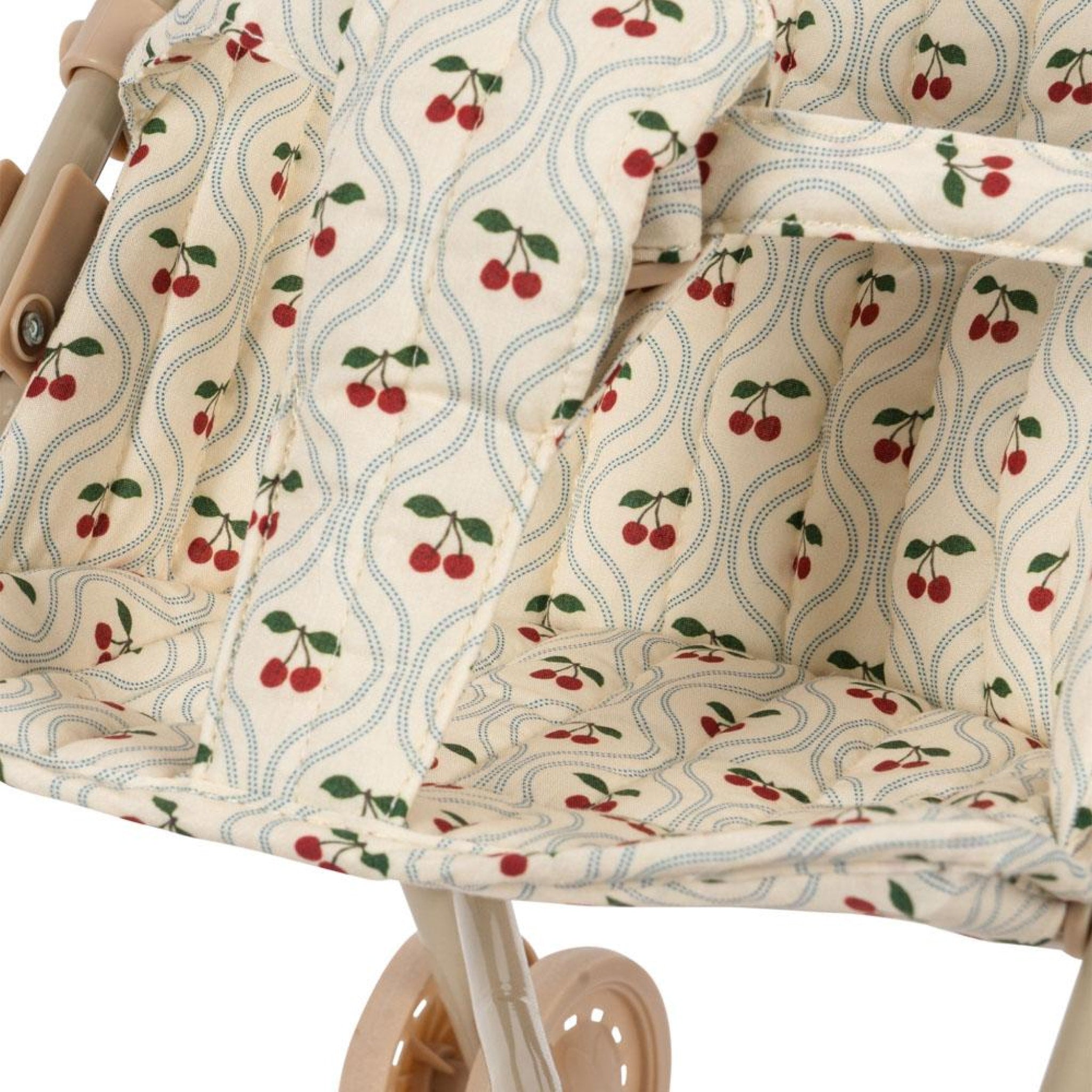 KONGES SLØJD Doll Stroller for Kids - Cherry Design Baby Stroller Toy for Toddlers & Girls - Perfect for Pretend Play, Indoor & Outdoor Use