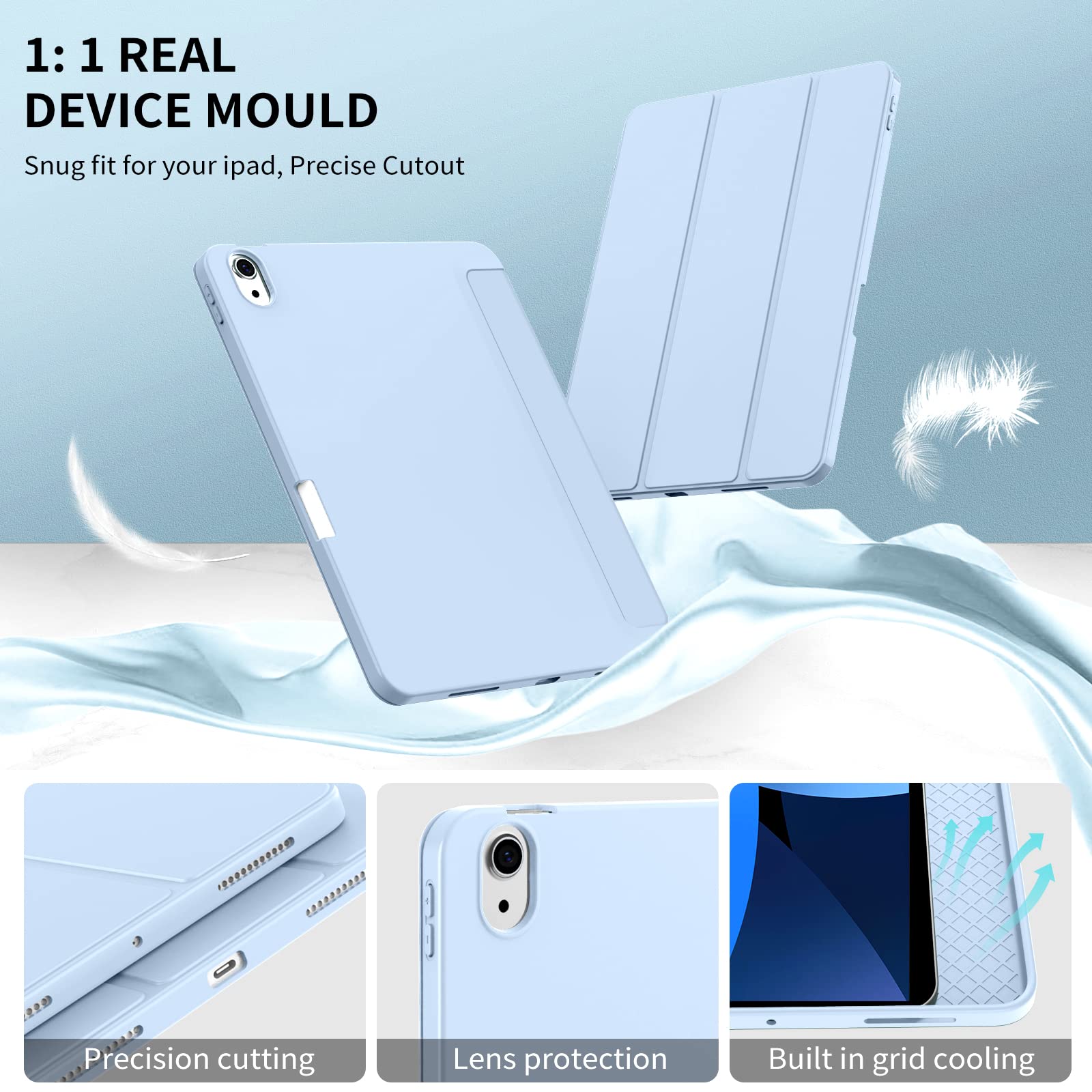 Premium KENKE iPad Air 11 Inch Case (M3/M2 2025/2024) & iPad Air 5th/4th Gen 10.9 Inch (2022/2020) - Slim Trifold Stand Cover with Pencil Holder, Auto Sleep/Wake & Shockproof Protection - Perfect for Work, School & Travel - Blue