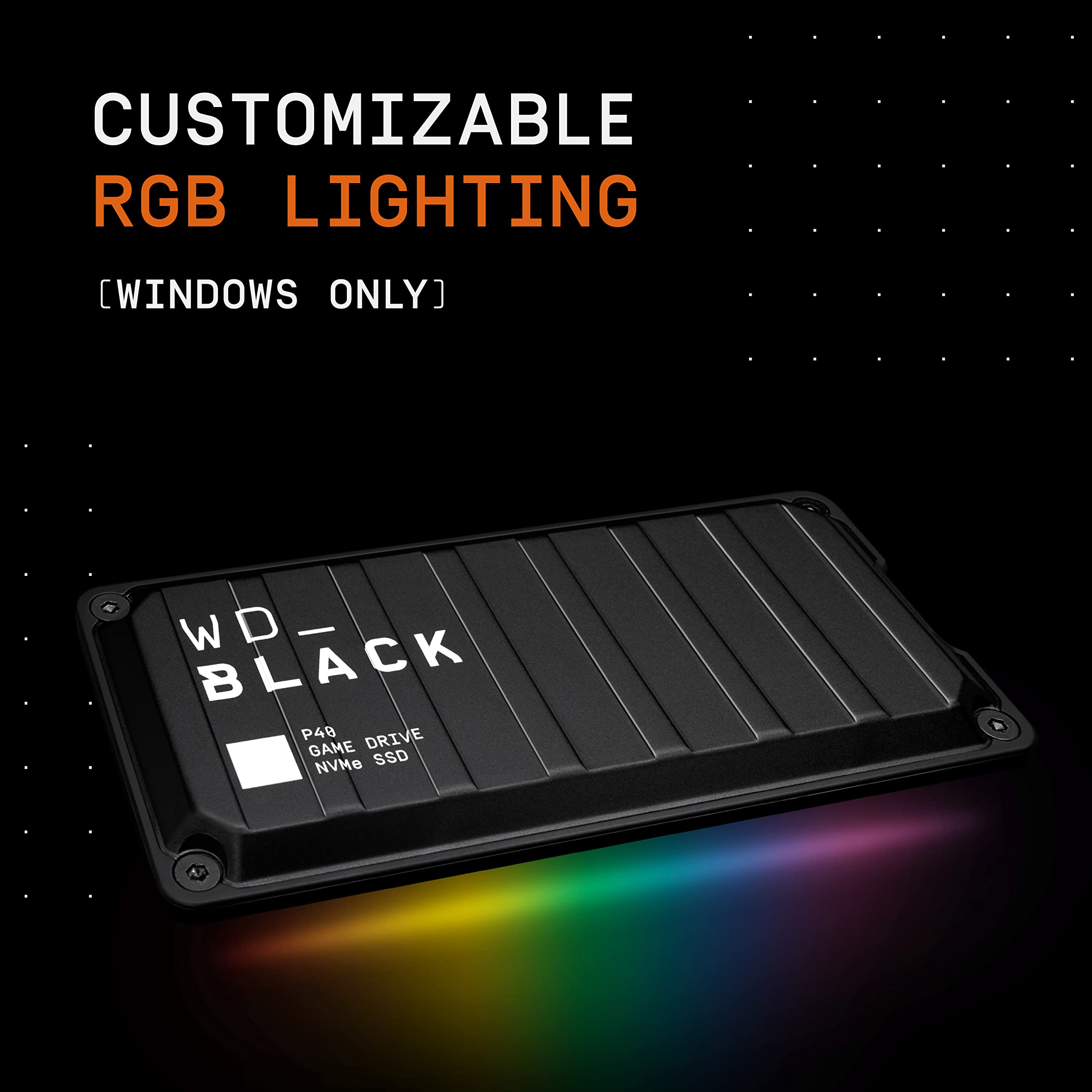 Western Digital 2TB P40 Portable External SSD - High-Speed 2000MB/s Gaming SSD with RGB Lighting for PS5, Xbox Series X, PC & Mac - Perfect for Gaming, Video Editing & Large File Storage - WDBAWY0020BBK-WESN