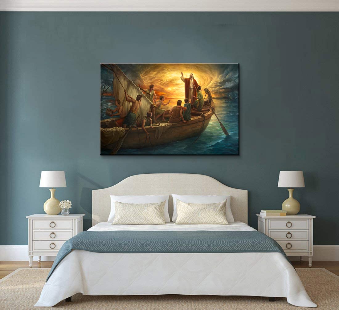 Jesus Christ Wall Art Canvas Print - Religious Christian Home Decor for Living Room, Bedroom & Office - 28''H x 40''W - Easy to Hang Christian Gift & Inspirational Painting