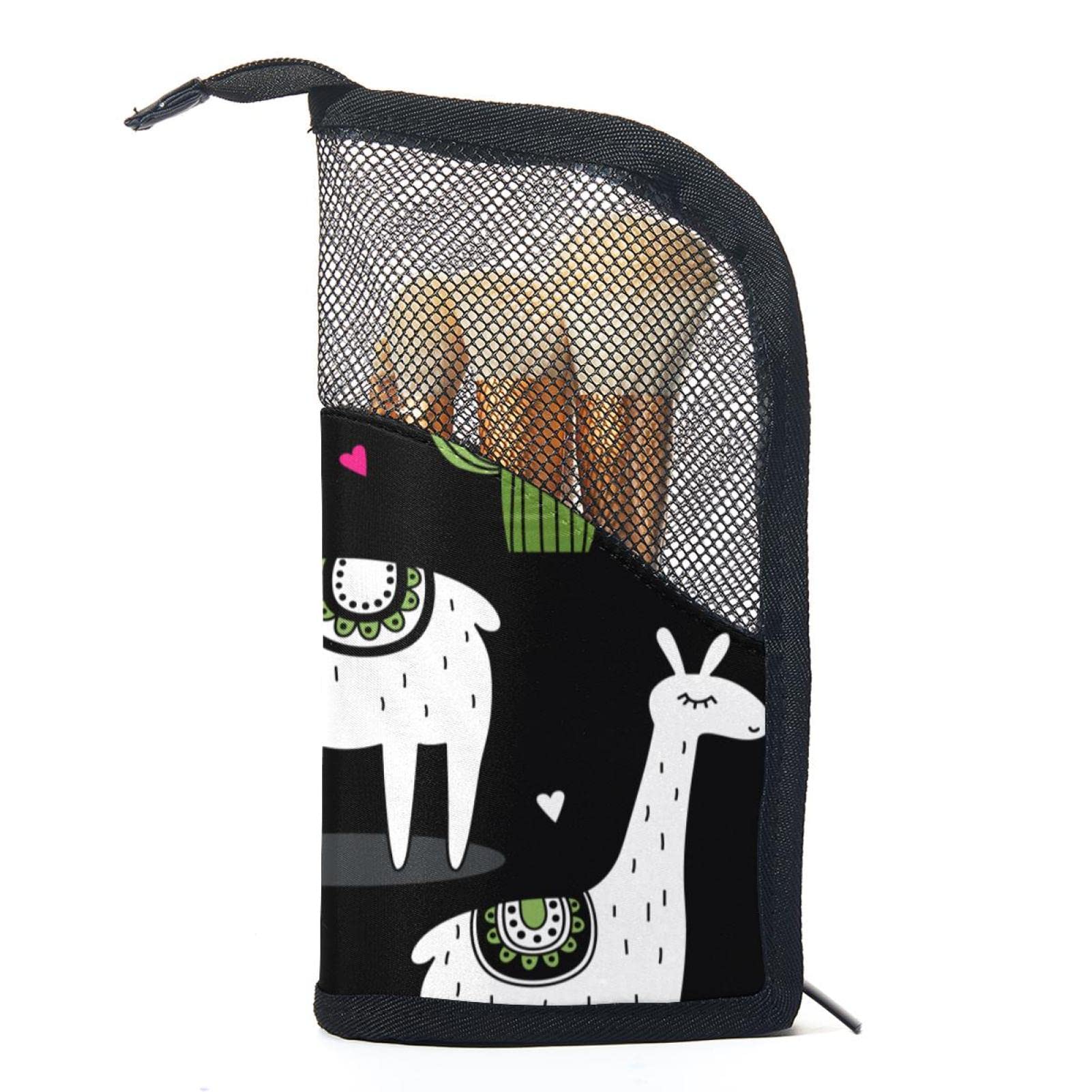 Portable Makeup Brush Organizer Bag with 12 Slots - Cute Llama & Alpaca Design - Travel-Friendly Cosmetic Brush Holder Case for Home & On-The-Go Makeup Organization