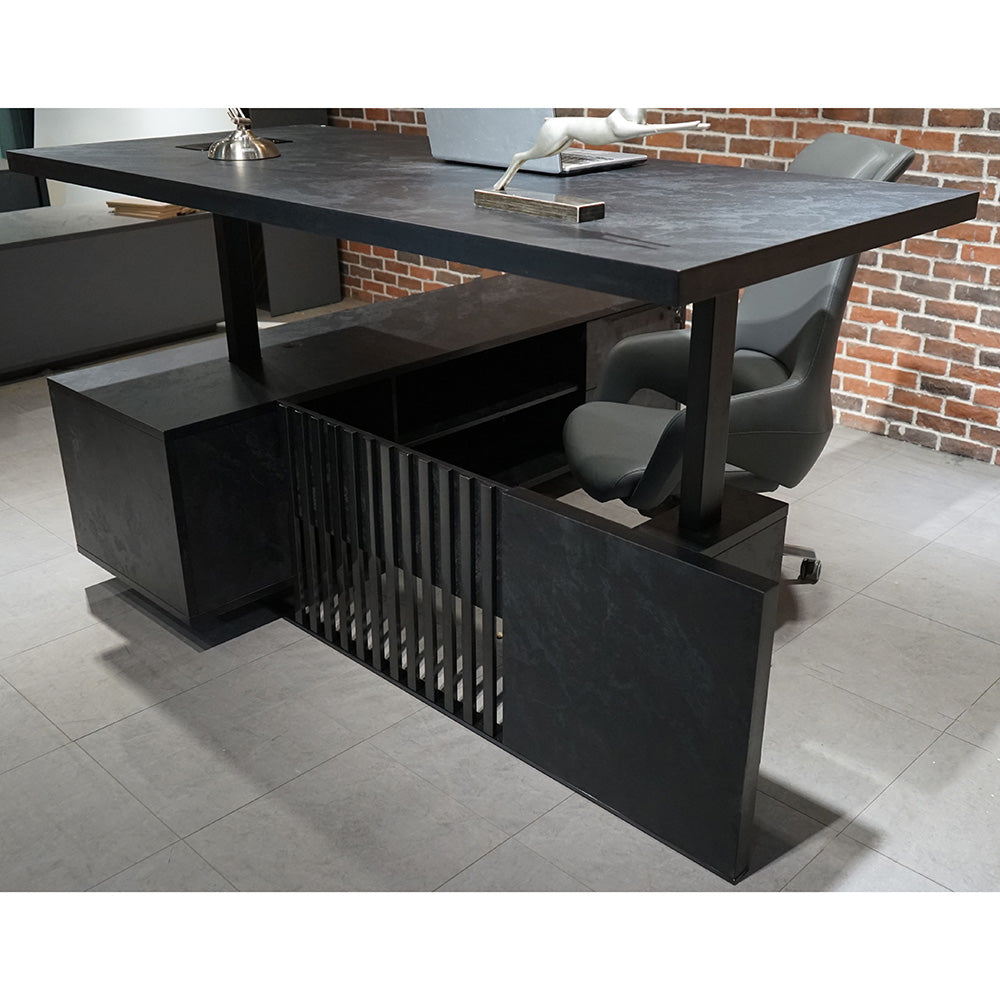 DAXTON 200cm Executive Desk with Right Return & Lift - Black | Modern Office Desk for Home & Business Workspaces