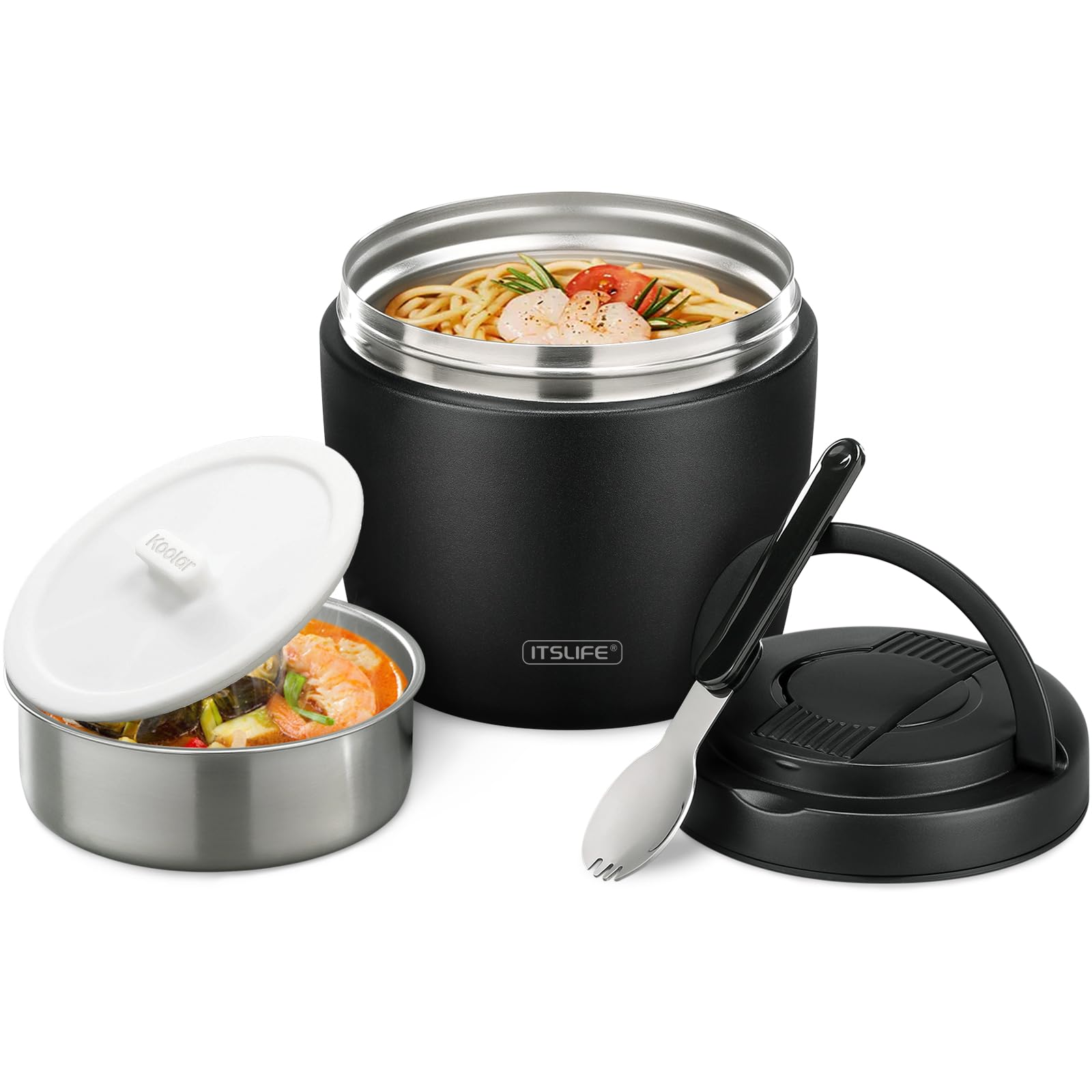 32OZ Vacuum Insulated Stainless Steel Thermos for Hot Soup & Food - Wide Mouth Leakproof Lunch Container with Spoon - Perfect for Office, Picnics & Travel (Black)