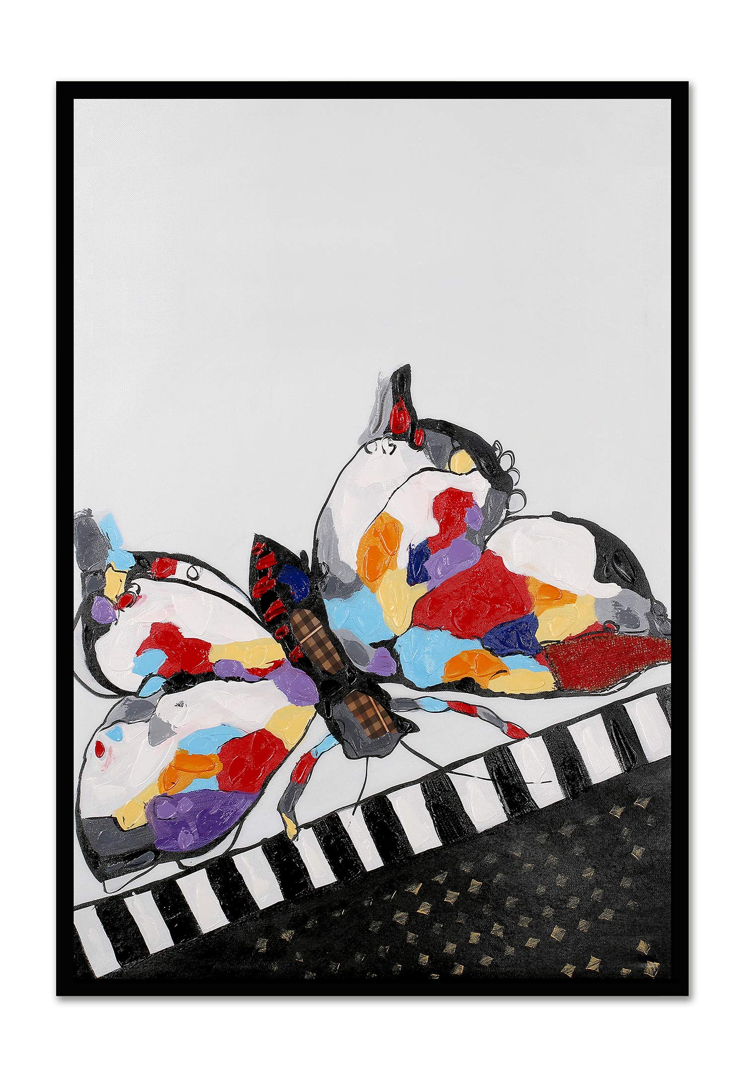 Butterfly Playing Piano Modern Pop Animal Art - Framed Canvas Print Wall Decor with Black Real Wood Frame (27x39) - Perfect for Living Room, Bedroom & Office Decor
