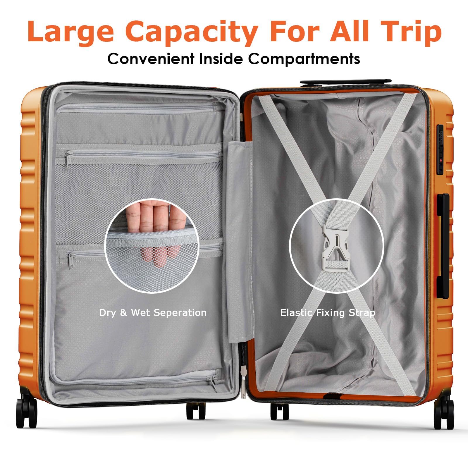 BEOW 3-Piece Expandable Polycarbonate Hardside Luggage Set with Spinner Wheels & TSA Lock - 20