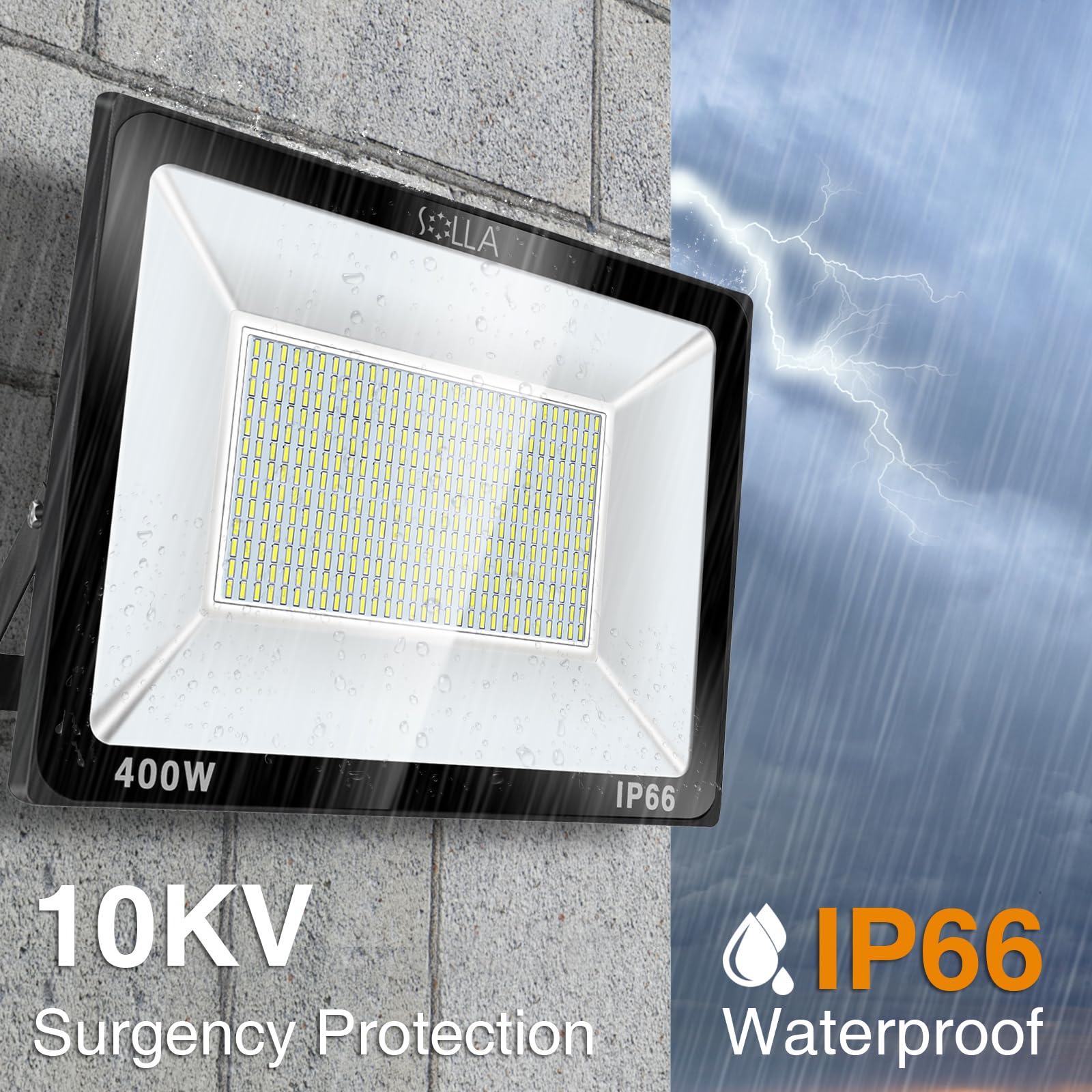 SOLLA 400W LED Flood Light - IP66 Waterproof, 32000 Lumens Super Bright, 2140W Equivalent Outdoor Security Lighting (6000K Daylight White) - Perfect for Landscape, Wall, Backyard, Parking Lot & Stadium Illumination