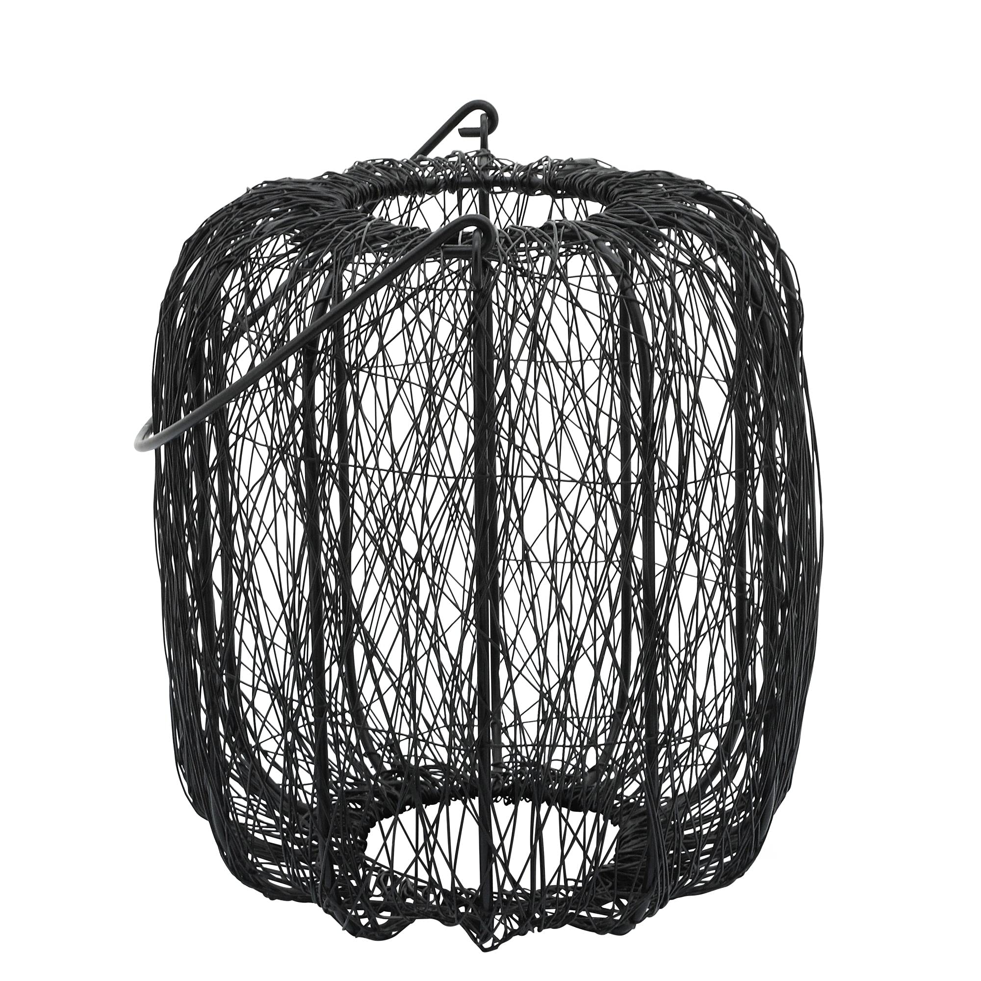 Kingston Living 10 Inch Black Zig Zag Wire Cage Lantern - Outdoor Patio Hanging Light for Garden, Porch, and Backyard Decor