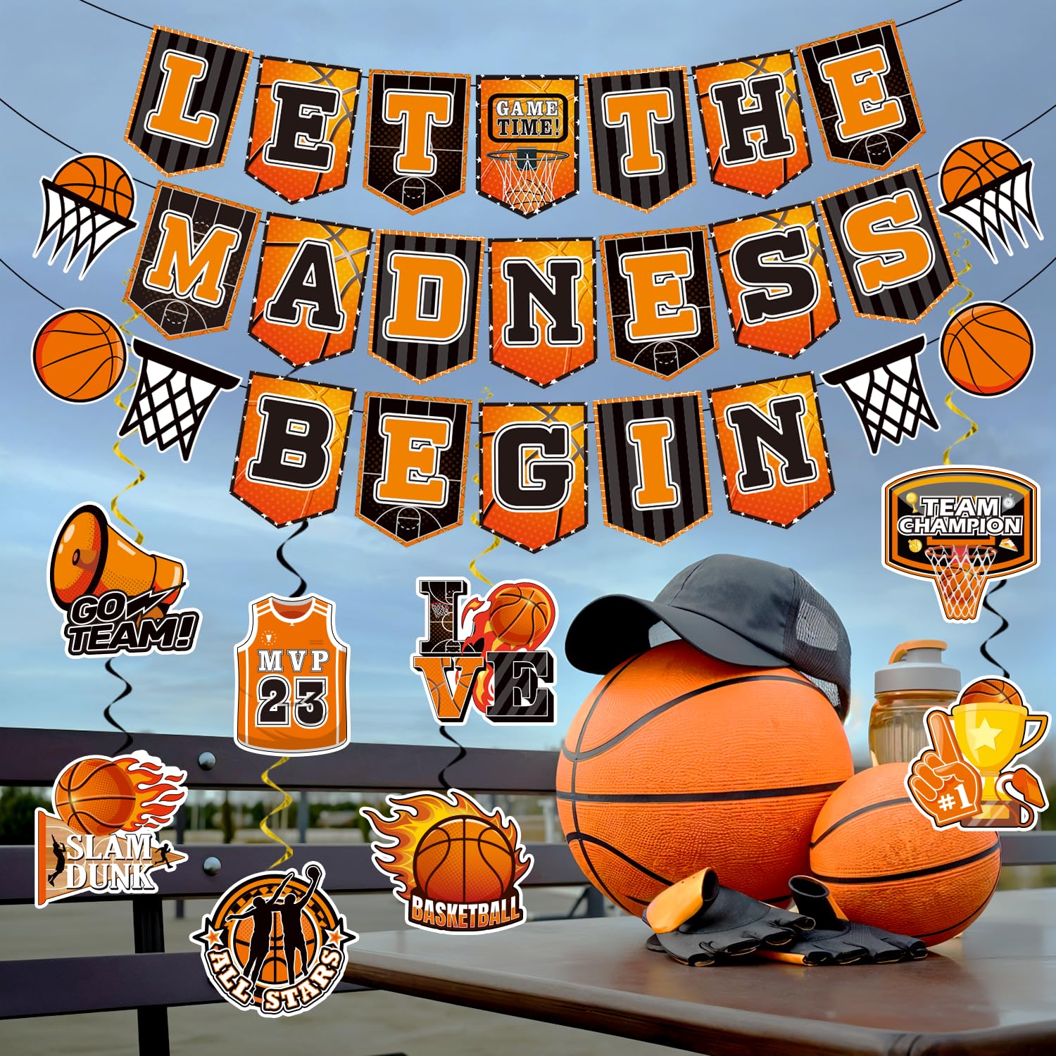 Biswiter Basketball Party Decorations Set - 1 Premium Basketball Theme Banner & 16 Cutouts for Sports Themed Parties, Classroom Decor & Stadium Events | Perfect for Birthday Celebrations, Team Parties & School Events