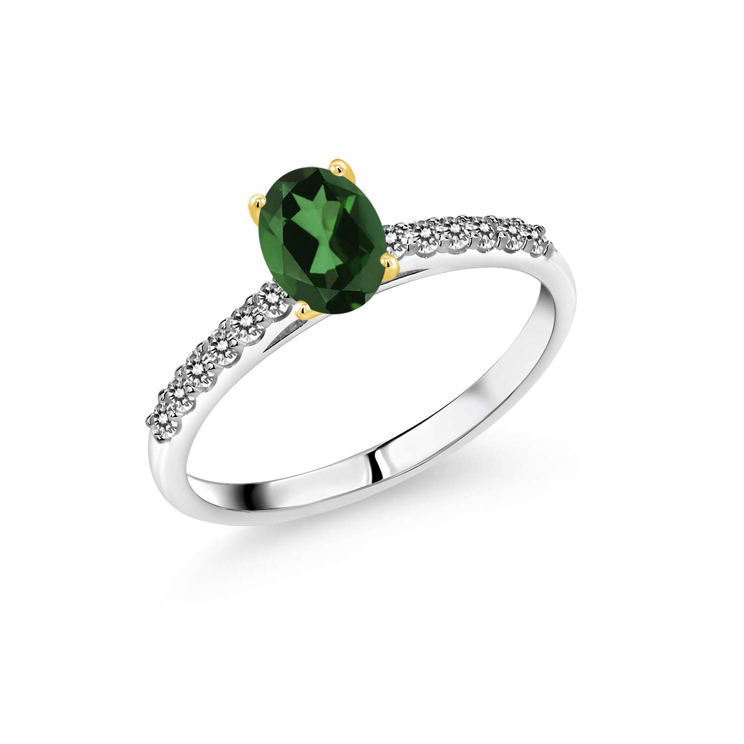 1.00 Ct Emerald Green Mystic Topaz & White Diamond 10K White Gold Ring with Yellow Gold Prongs - Elegant Birthstone Jewelry for Women, Perfect for Anniversary, Engagement & Special Occasion Gifts