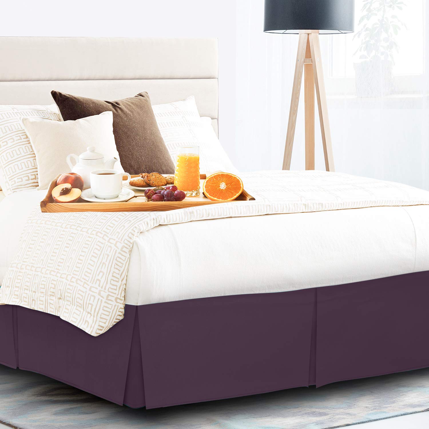 600 Thread Count 100% Pure Cotton Twin XL Split Corner Box Pleated Bed Skirt - 18 Inch Drop Length - Soft & Breathable Luxury Bedding - Perfect for Guest Rooms, Dorm Decor & Master Bedroom (Purple)