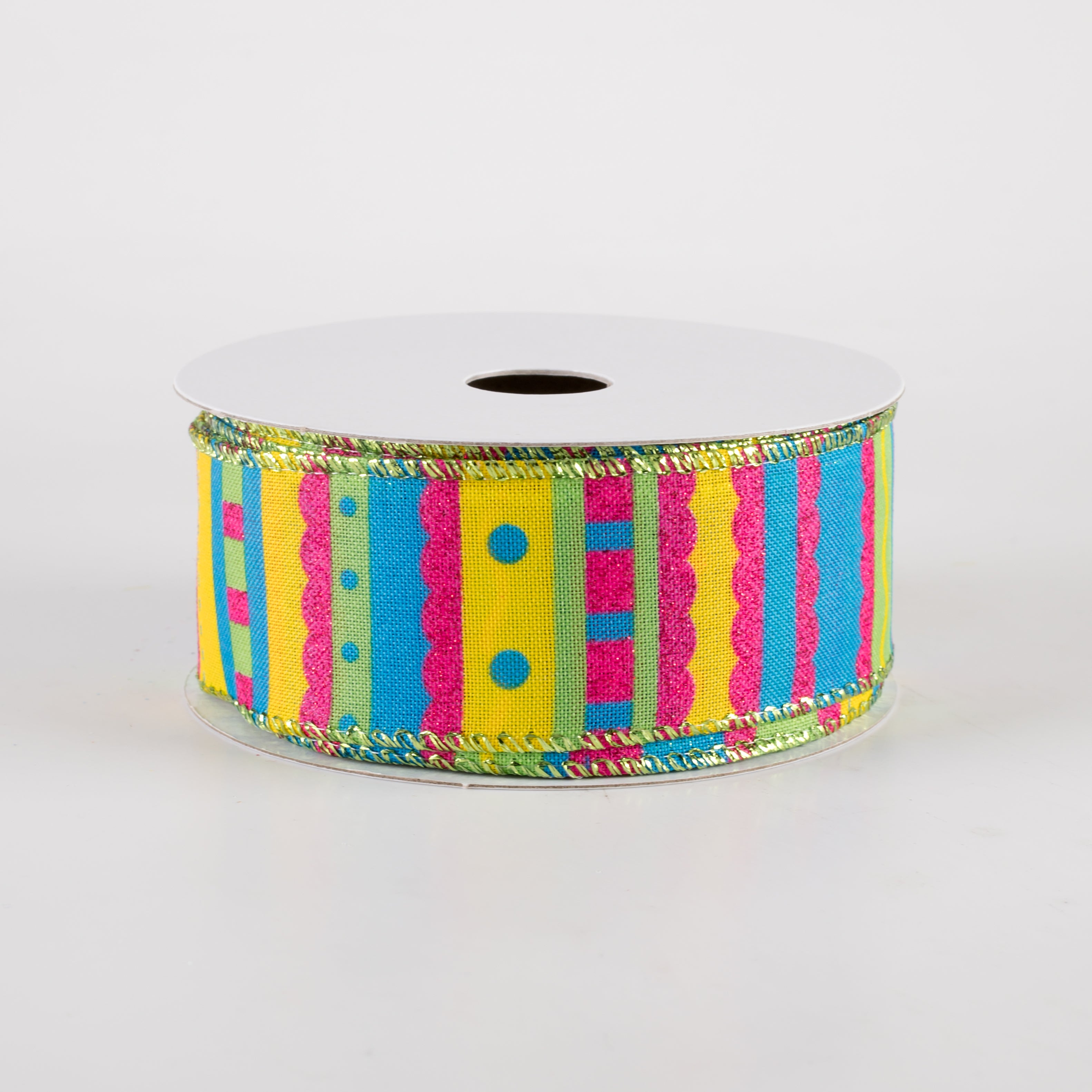 1.5 Inch Glitter Whimsy Stripe Ribbon - 10 Yards Summer Fun Decorative Ribbon for Gift Wrapping, DIY Crafts, Party Decorations & Scrapbooking