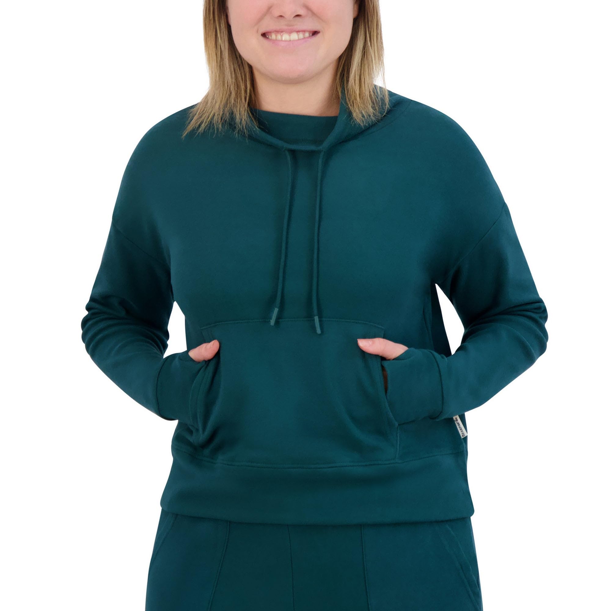 BEARPAW Women's Cozy Fleece Pullover Sweatshirt with Drawstring Hood & Funnel Neck - Soft Winter Casual Wear for Outdoor Activities & Lounge