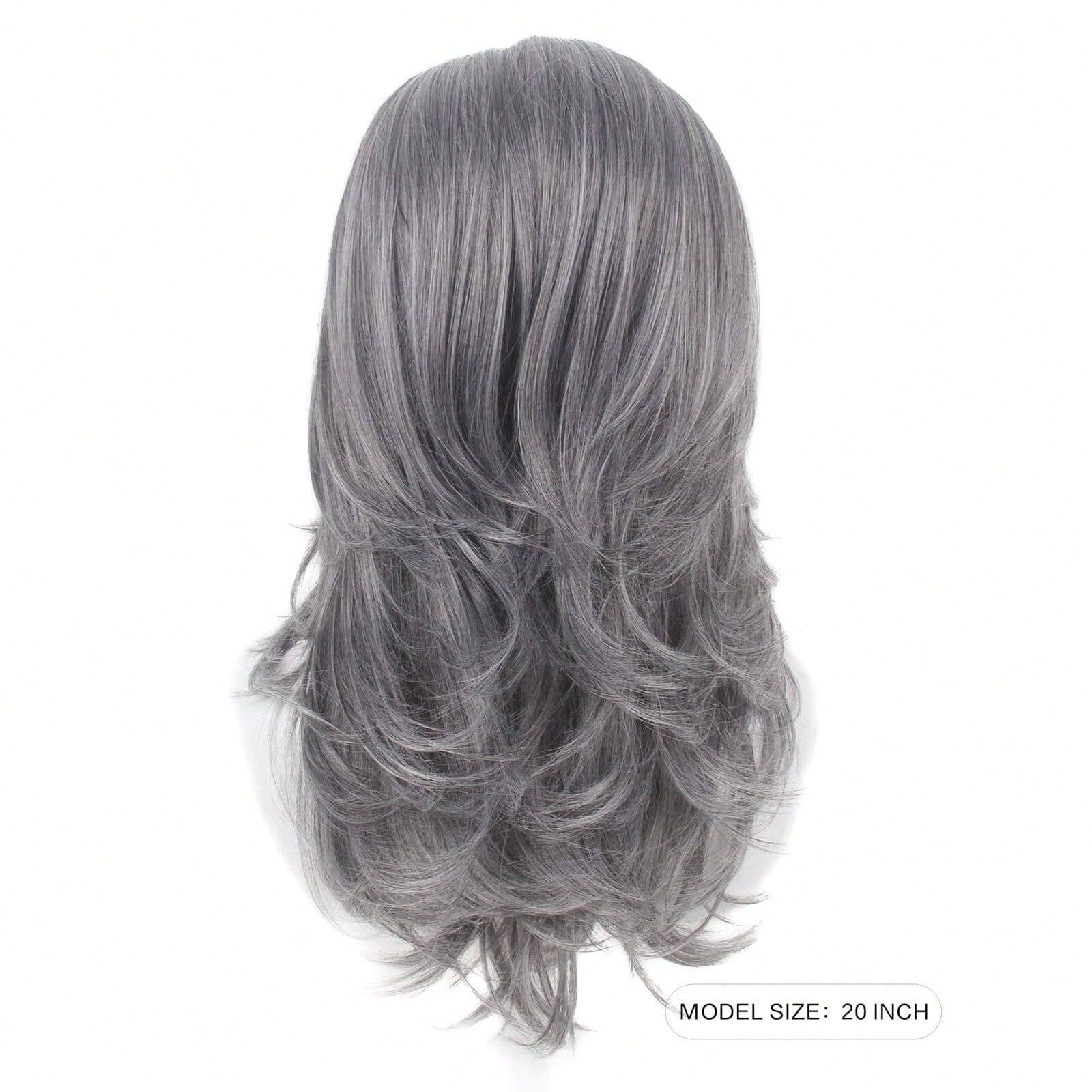 Ash Grey Heat Resistant Synthetic Wigs for Women - Natural Wave Layered Wig with Grey White Highlights - Perfect for Daily Use, Cosplay, Halloween & Costume Parties