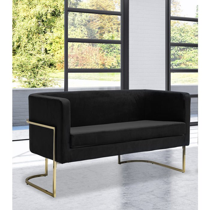 Black Betto Collection Loveseat Sofa - Modern 2-Seater Couch for Small Spaces, Living Room, Apartment & Office - Comfortable Fabric Upholstery with Sturdy Wooden Frame