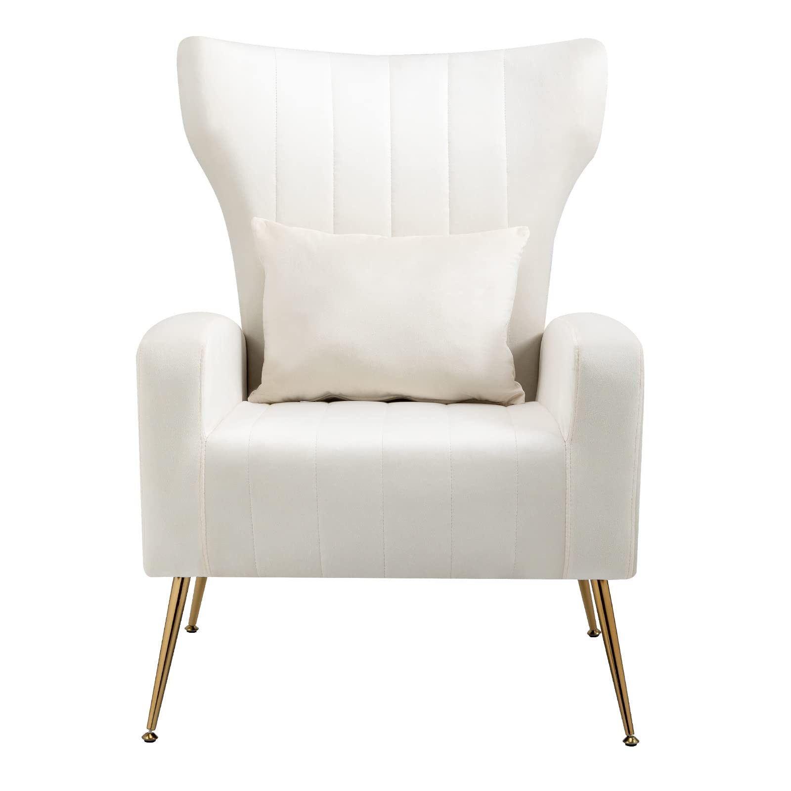X-VOLSPORT Velvet Accent Chairs Set of 2 - Mid Century Modern High Back Living Room Chairs with Waist Pillow | Upholstered Armchairs with Gold Metal Legs for Bedroom, Living Room & Club | Perfect for Home Decor, Lounge & Relaxation