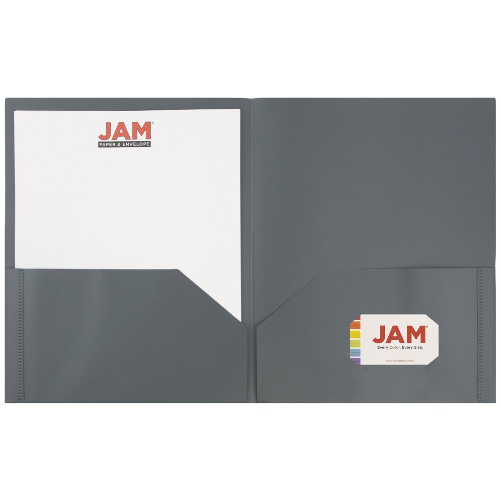 JAM PAPER Plastic 2 Pocket POP Folders - Durable School & Office Folders - Grey - Bulk 96/Pack - Perfect for Organizing Documents, Homework, and Office Files