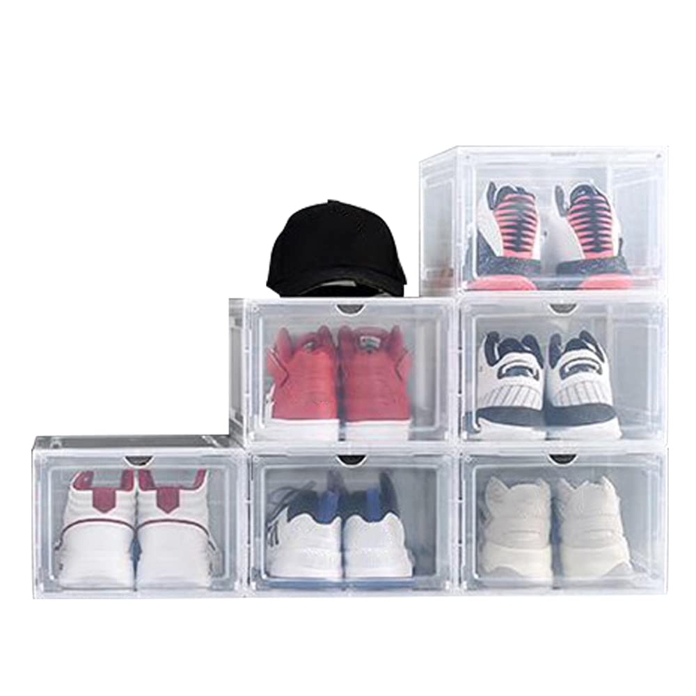 YALIYA 6-Pack Stackable Shoe Storage Boxes with Drop Front Door - Clear Sneaker Display Organizer for Closet (13.6”x10.6”x7.5”) - Perfect for Sneaker Collection, Shoe Organization & Home Storage Solutions
