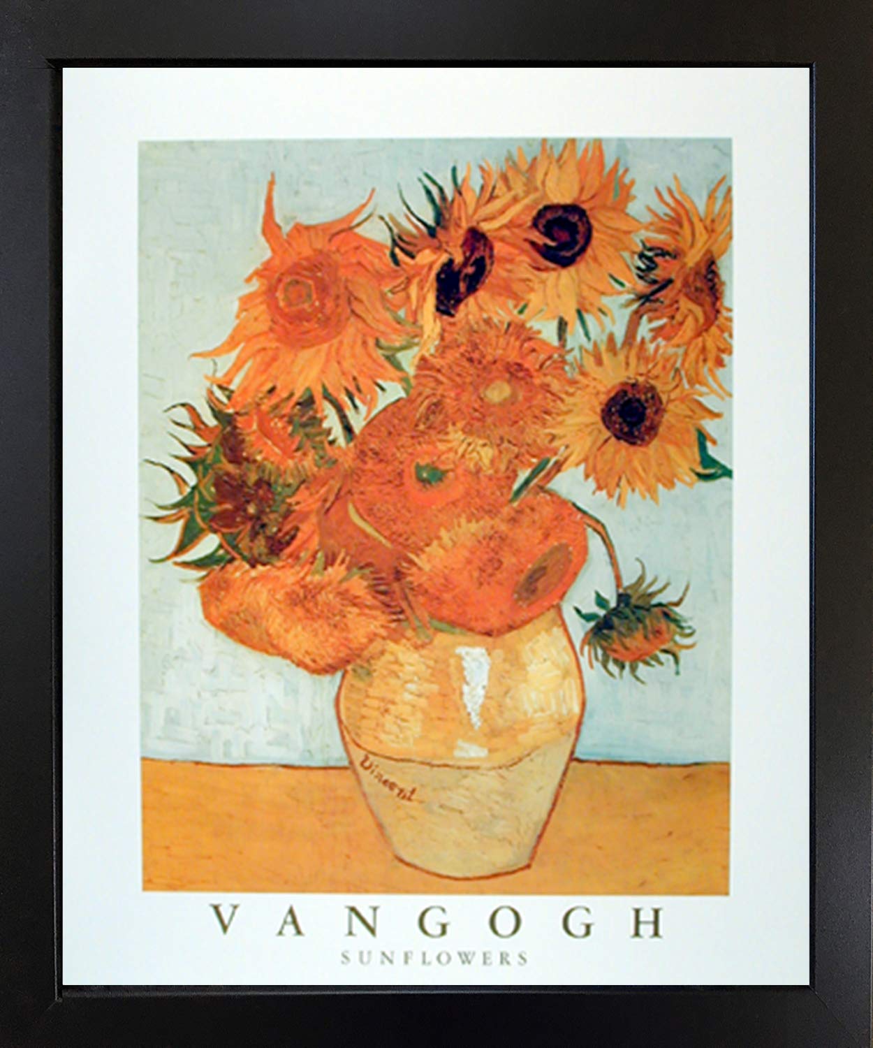 Vincent Van Gogh Sunflowers in Vase Framed Wall Art Print - Floral Flower Home Decor (19x23) - Perfect for Living Room, Bedroom & Office Decoration