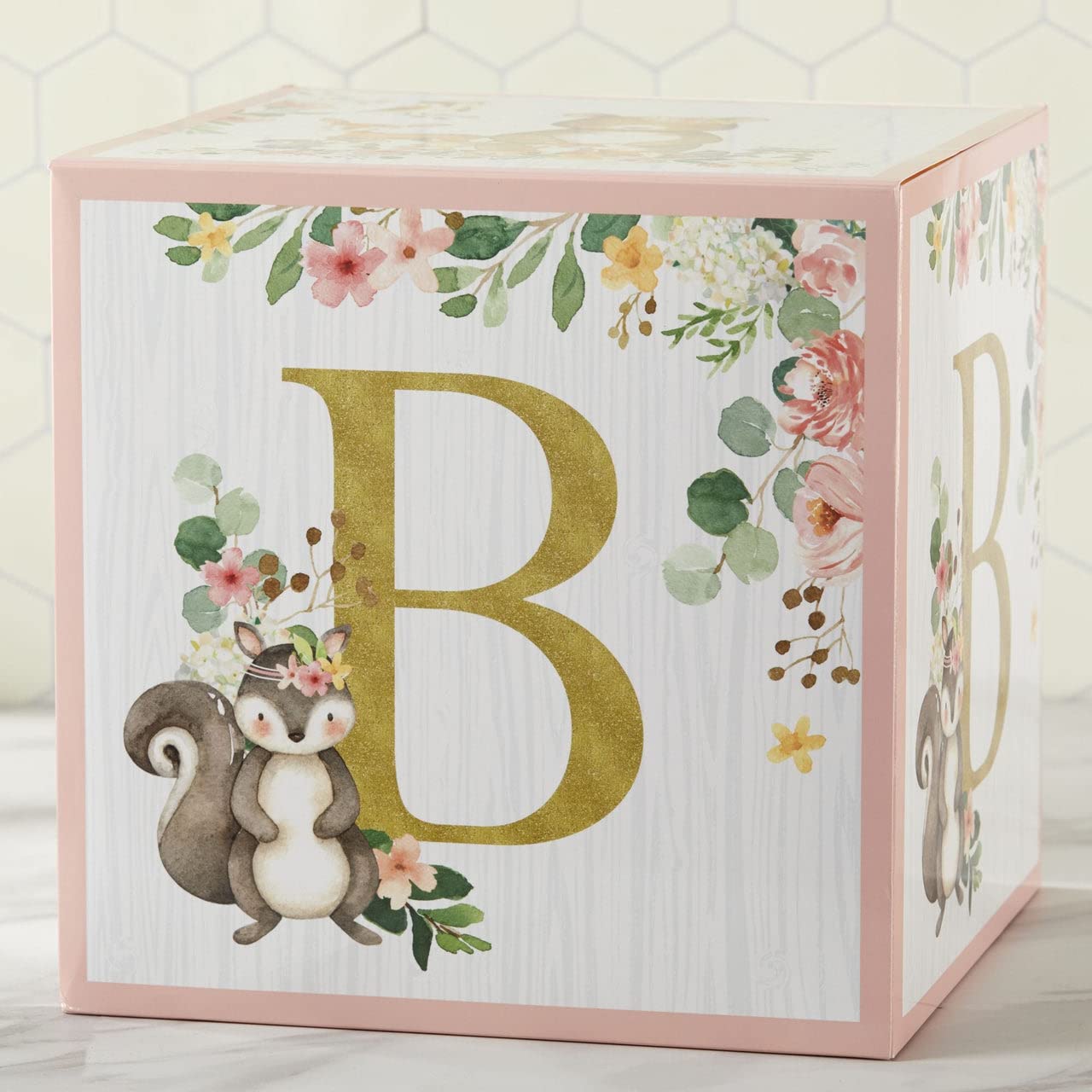 Kate Aspen Woodland Baby Shower Guest Book Alternative - Pink Frame with 30 Wooden Bears, Baby Boxes & Letters - Perfect for Baby Shower Decorations & Nursery Sign-in Keepsakes