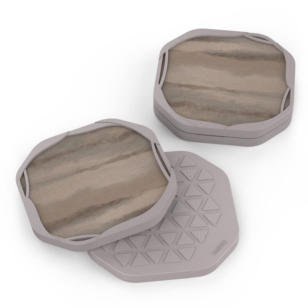 UMIRRO Absorbent Silicone Drink Coasters Set of 4 - Non-Slip, Durable Coaster Mats for Coffee, Beer, Wine - Farmhouse Style with Felt Pads for Wooden Tables - Perfect for Home, Office, and Entertaining