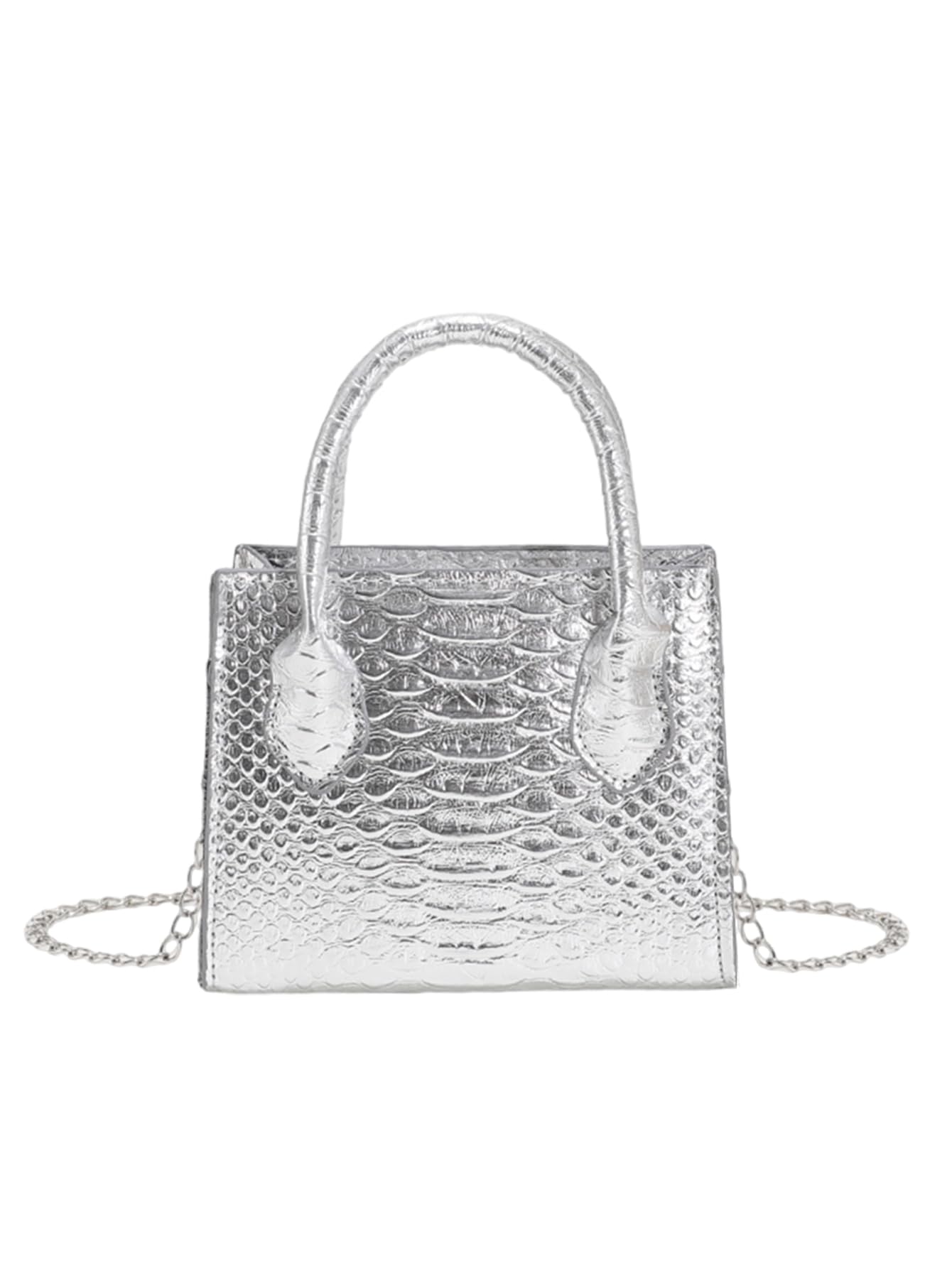 GORGLITTER Women's Small Crossbody Bag - Mini Purse with Metallic Crocodile Print, Double Handle Satchel Shoulder Bag for Daily Use, Travel & Shopping