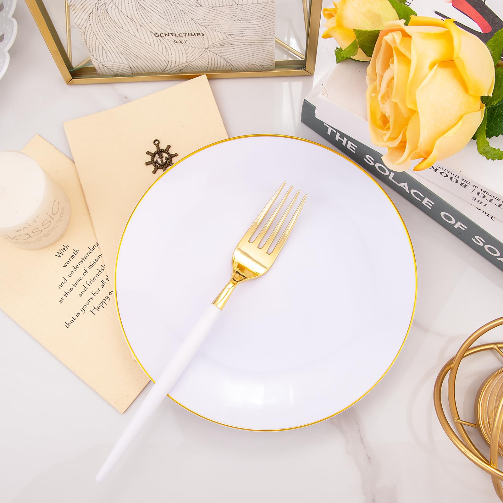 72-Piece Gold Plastic Plates Set - 7.5