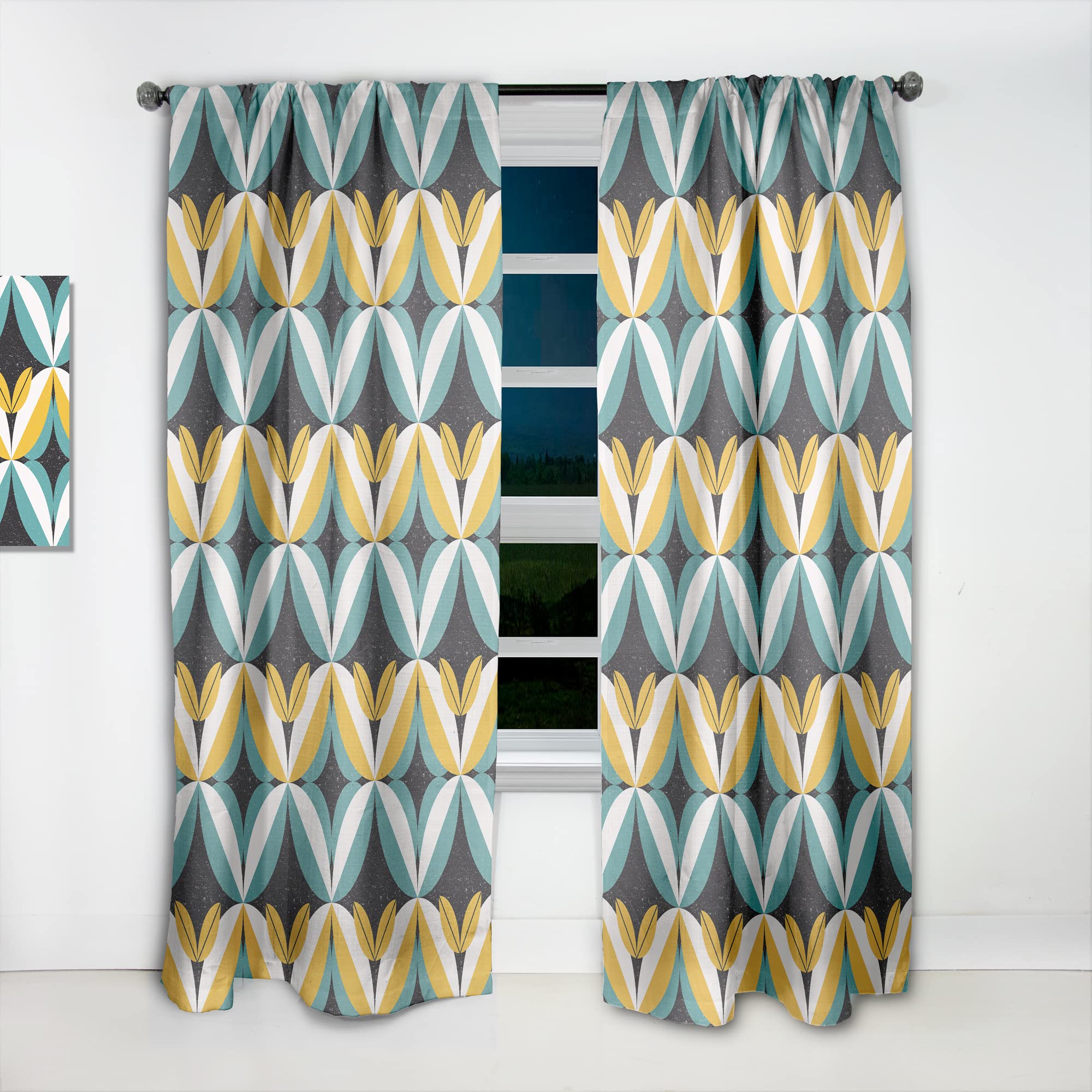DesignQ Retro Abstract VII Thermal Insulated Curtains - Single Panel 52x63 Inches - Blackout Drapes for Bedroom & Living Room - Perfect for Home Decor & Light Control