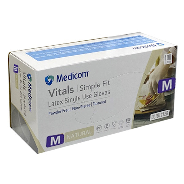 Medicom Vitals Latex Disposable Gloves - Powder Free, Clear, 100 Count Box | Perfect for Medical Use, Food Handling & Cleaning
