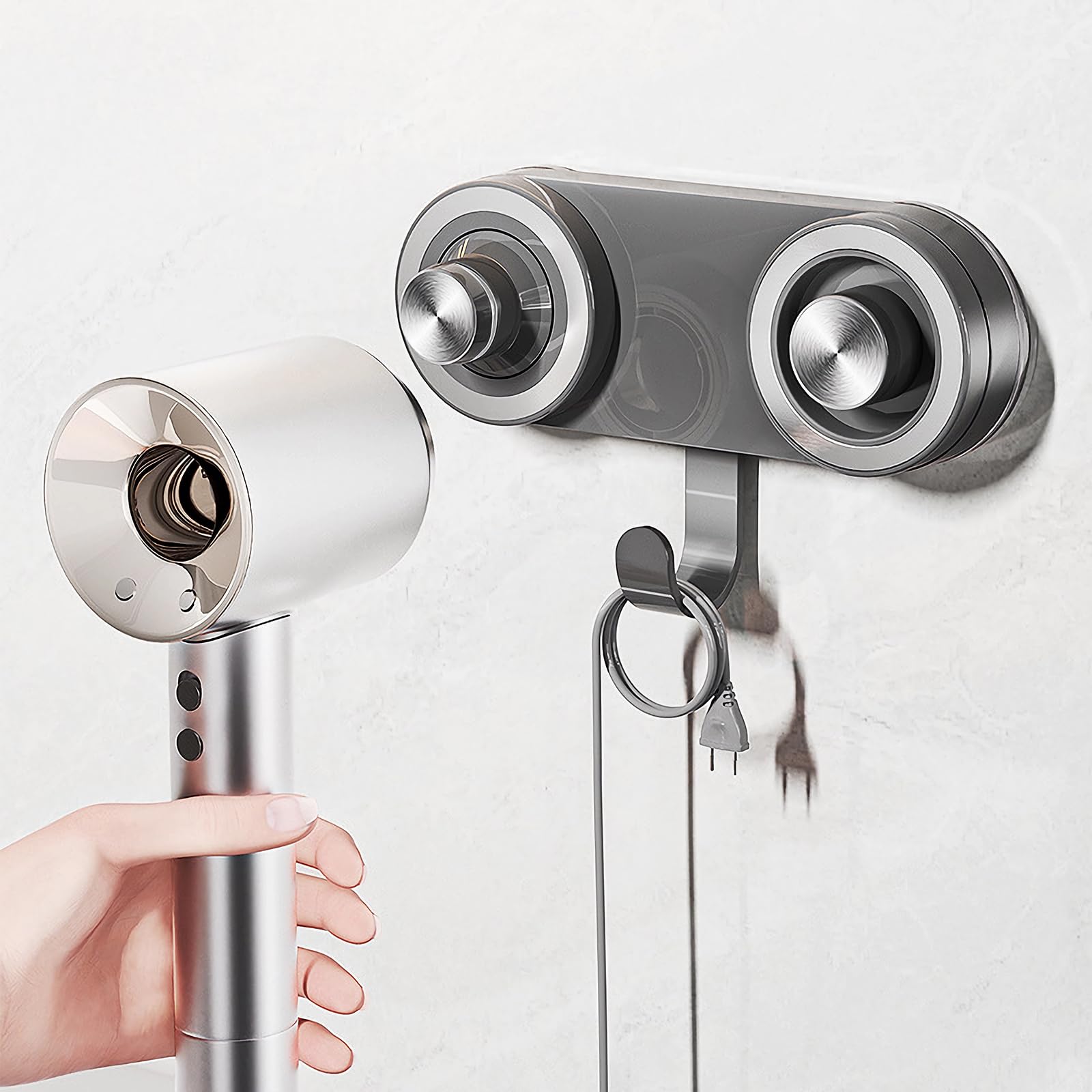 Magnetic Hair Dryer Holder with Suction Cup & Cord Organizer - No Drill Blow Dryer Rack for Dyson, Laifen & Other Hair Dryers - Perfect for Bathroom, Salon & Home Styling Station Organization