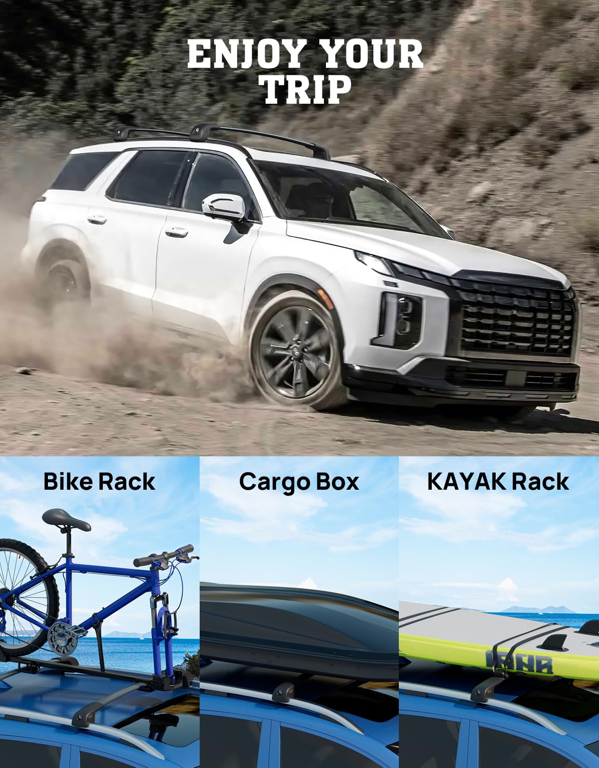Heavy Duty Roof Rack Cross Bars for Hyundai Palisade 2019-2025 Models (SE/SEL/XRT/Limited/Calligraphy) - Lockable Aluminum Cargo Carrier for Kayak, Canoe, Bike, Snowboard & Luggage | Perfect for Road Trips & Outdoor Adventures