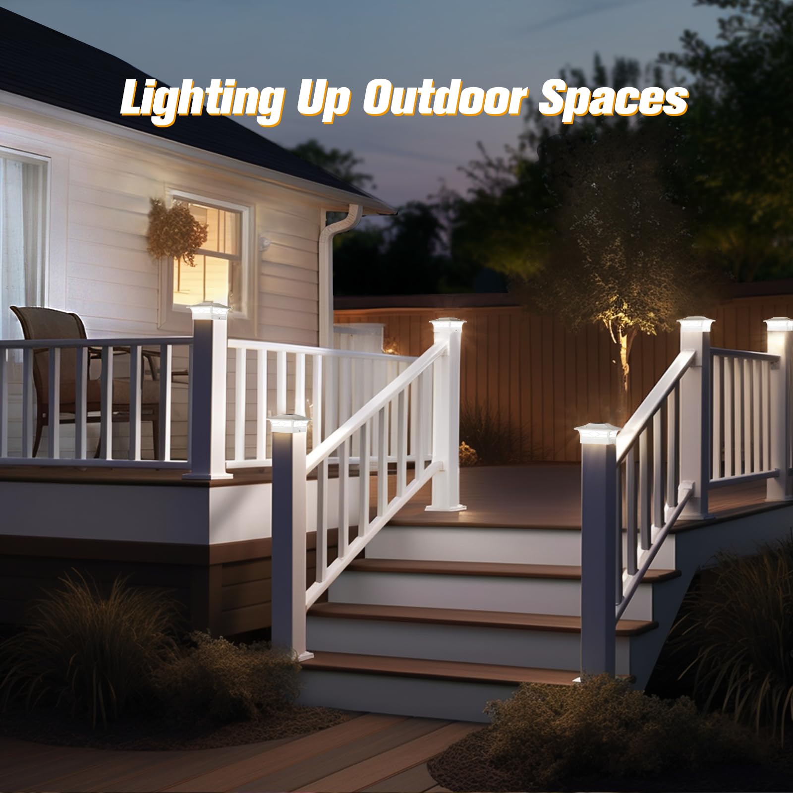 Solar Fence Post Lights - 4x4 Solar Post Cap Lights for Vinyl Fence, Waterproof Outdoor Solar Deck Lights in Warm White/Cool White - Perfect for Garden Pathway, Patio, Deck and Backyard Decoration Lighting