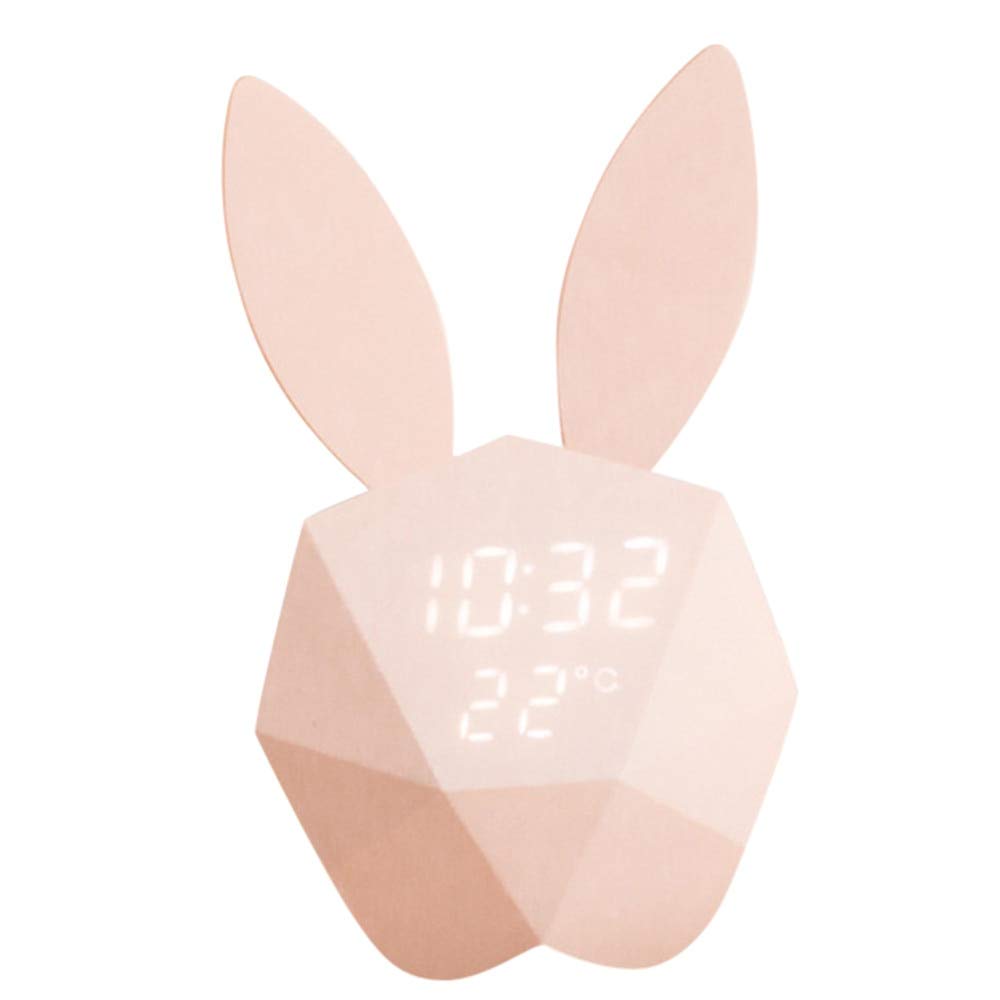 Cute Rabbit-Shaped Digital Alarm Clock with LED Night Light & Voice Control - Perfect for Bedroom Decor & Kids' Rooms | Wake Up Easily with Gentle Sounds