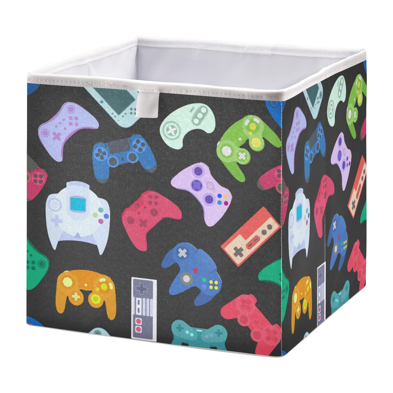 Colorful Video Game Controller Storage Basket - Collapsible Foldable Organizer Bin for Toys, Clothes & Nursery | Easy Assembly | Gaming Room & Kids Bedroom Organization Solution