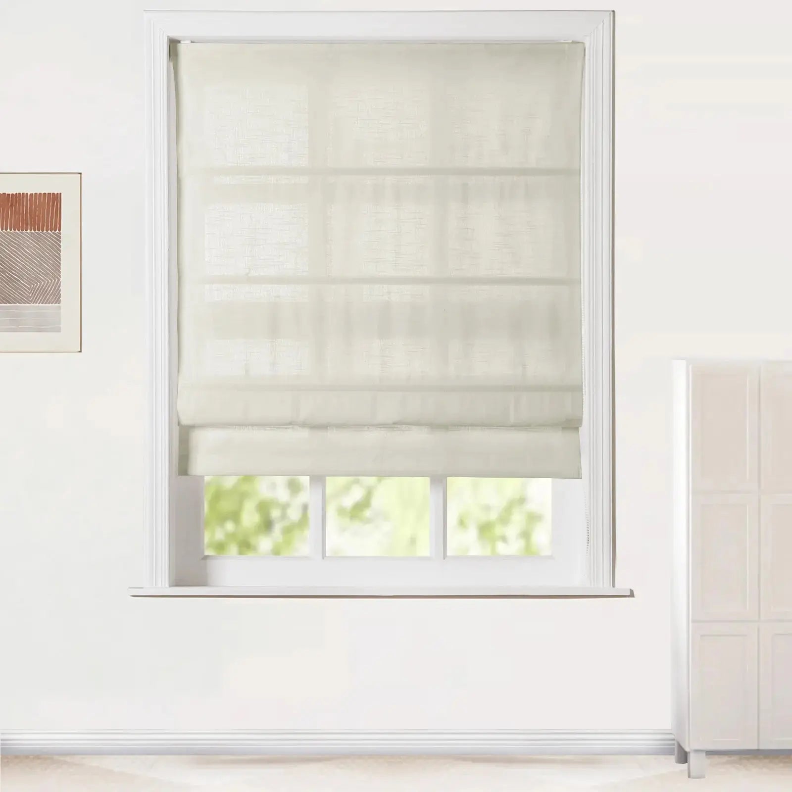 Jawara Linen Cotton Roman Shade with Cord Lift - Elegant Window Treatment for Living Room, Bedroom & Office