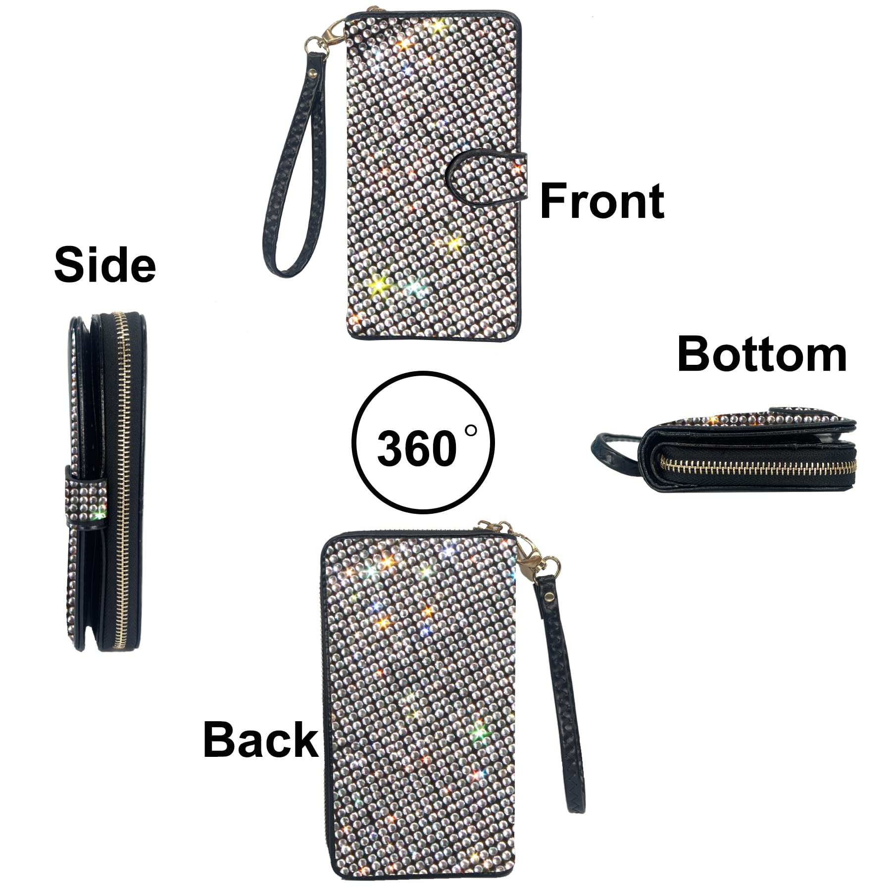 Sparkling Rhinestone Women's Wallet Wristlet Clutch - Large Capacity Crossbody Purse for Evening Parties, Weddings & Special Occasions