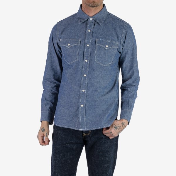 Iron Heart IHSH-13 10oz Selvedge Chambray Western Shirt - Premium Denim Work Shirt for Men in Classic Blue | Ranch Work, Casual Wear & Outdoor Adventures