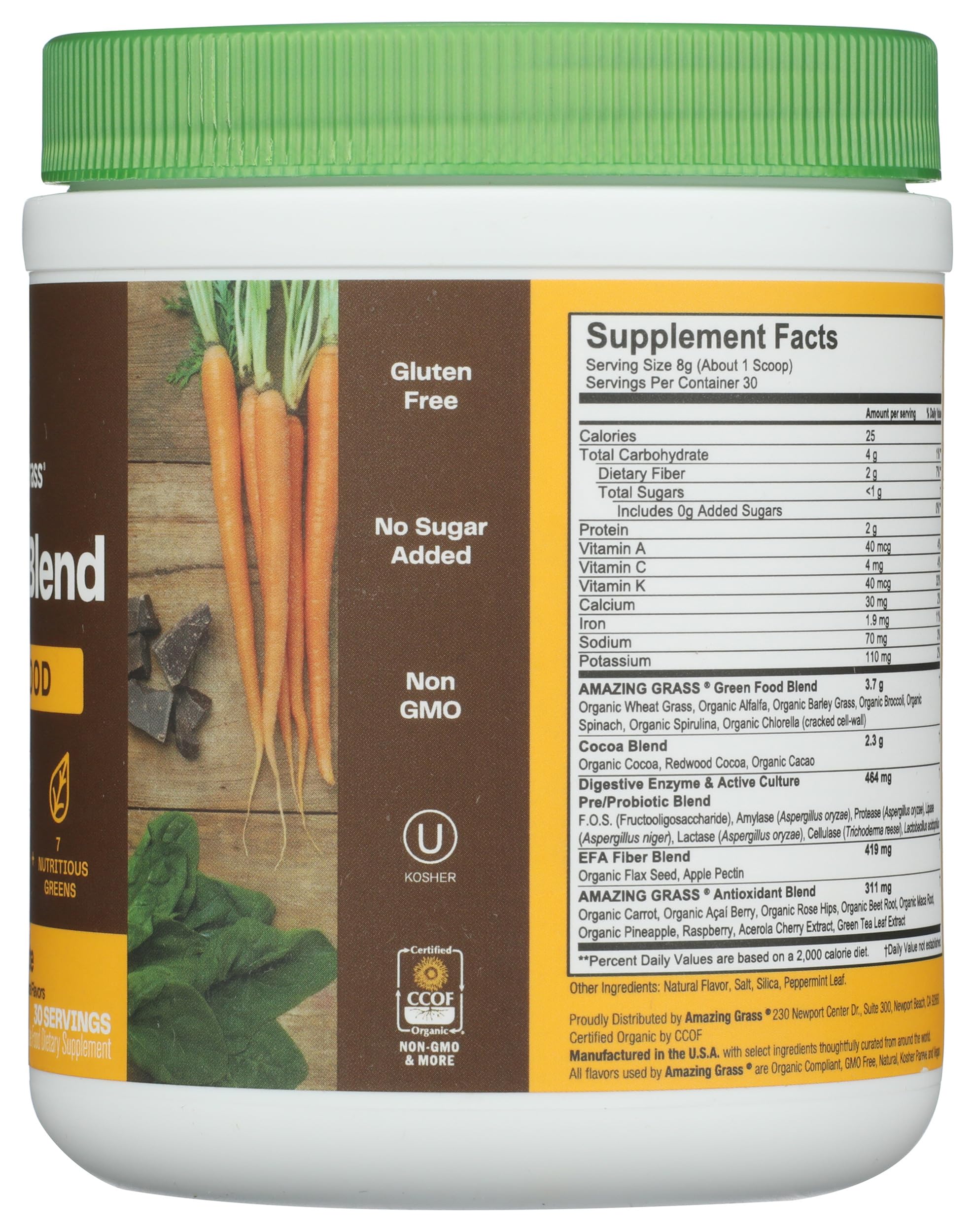 AMAZING GRASS Chocolate Green Superfood Powder - 8.5 oz | Organic Super Greens Blend with Spirulina & Chlorella | Perfect for Smoothies, Shakes & Healthy Energy Boosts