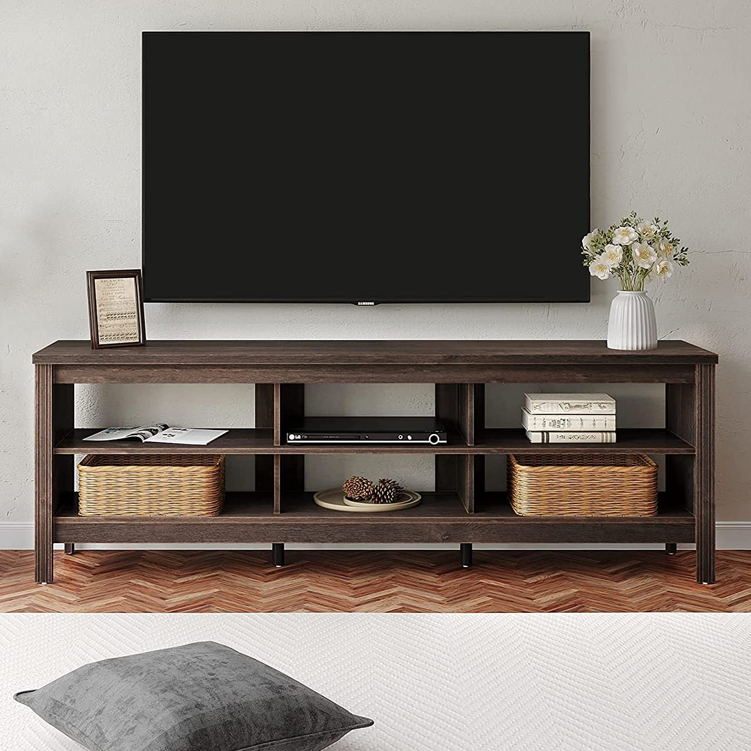 WAMPAT 75 Inch TV Stand Entertainment Center - Wood Media Console TV Table Cabinet with 6 Storage Shelves for Living Room & Bedroom, 70