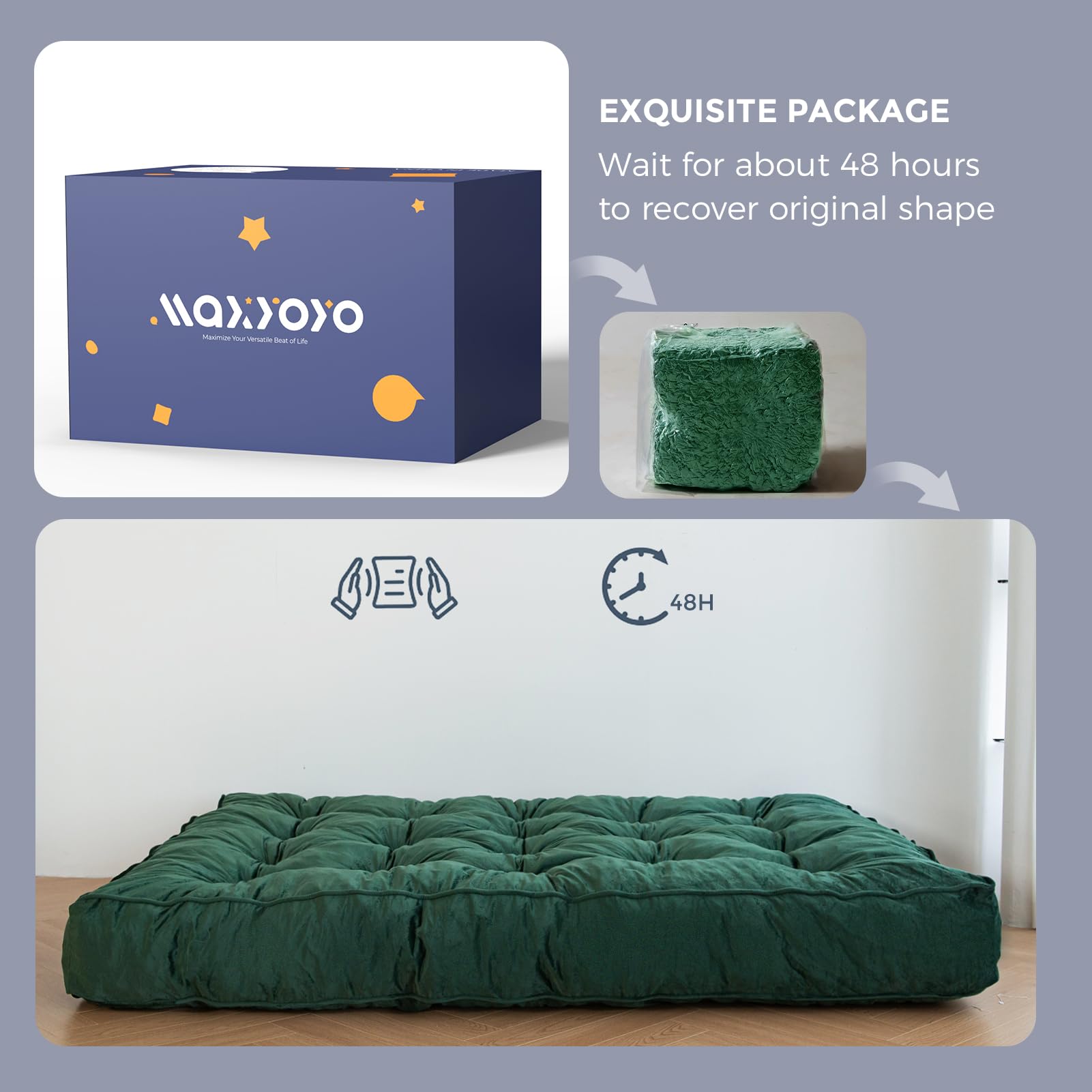 MAXYOYO 8-Inch Thick Velvet Tufted Futon Mattress for Sofa Bed - Green (Mattress Only) | Comfortable Sleeping Solution for Adults, Perfect for Small Apartments, Guest Rooms & Dorm Rooms