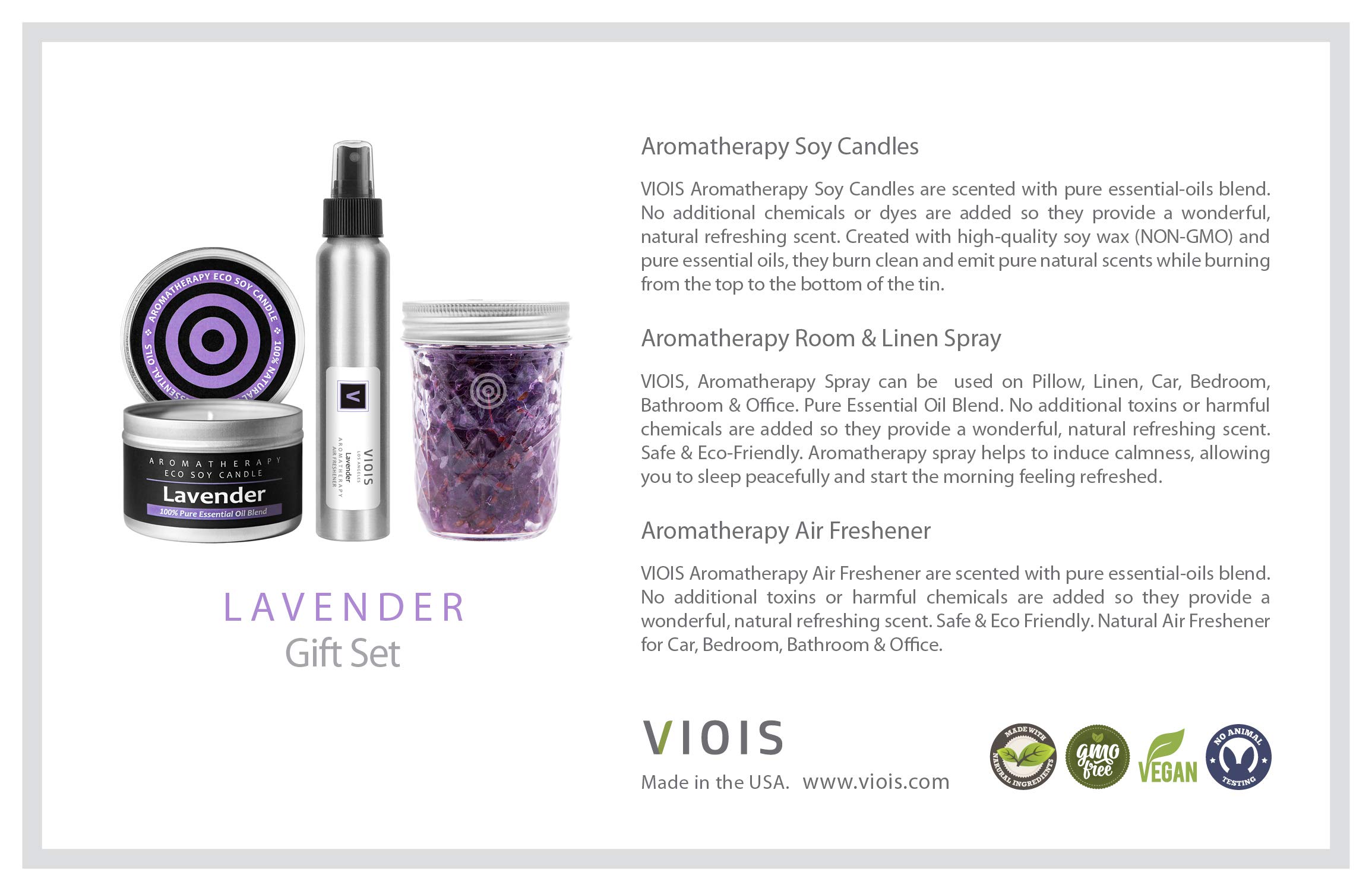 VIOIS Aromatherapy Soy Candles with Pure Essential Oil Blend - Lavender Scented 3-Pack for Home, Bedroom & Car | Relaxing Room Spray, Linen Freshener & Auto Air Freshener for Stress Relief & Better Sleep