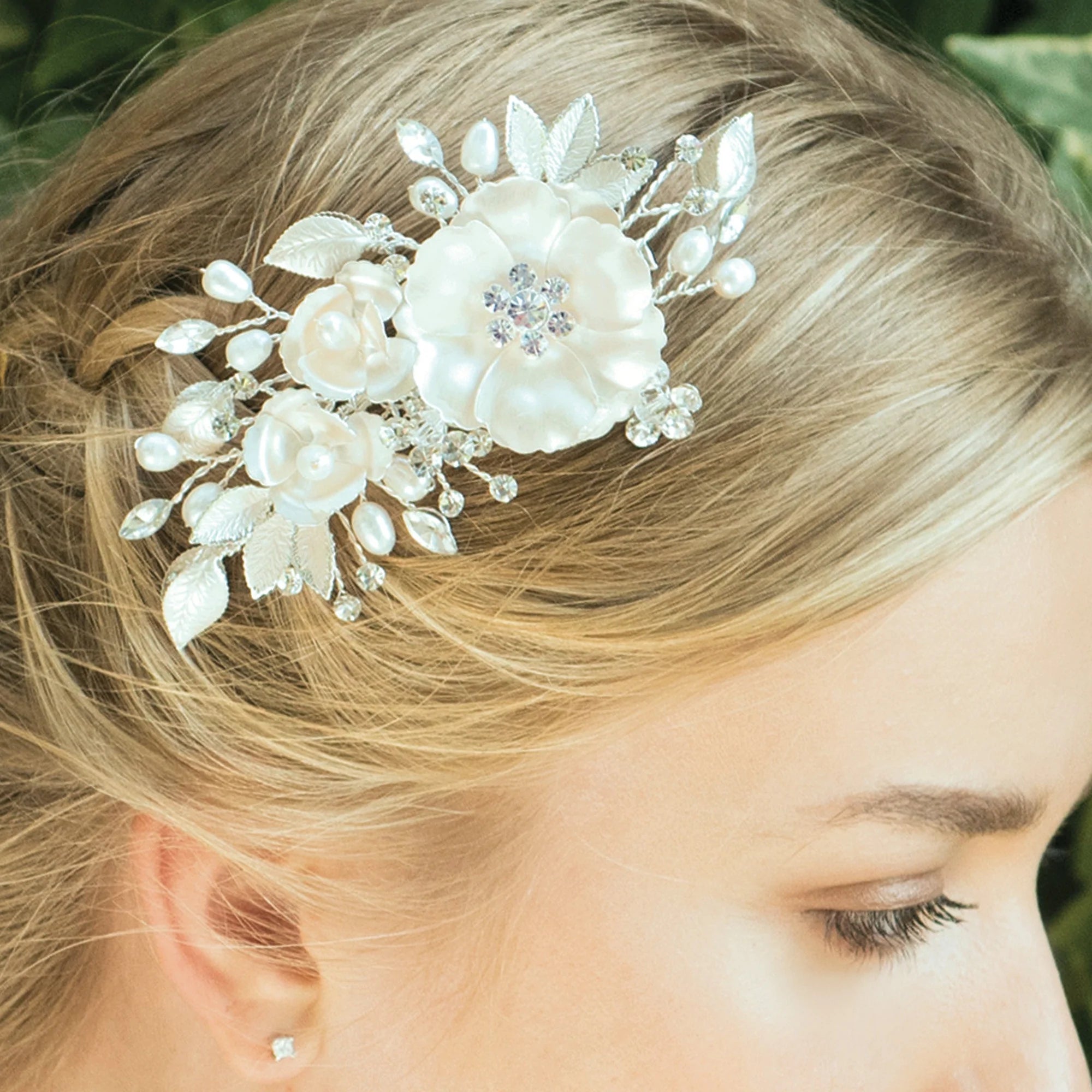 Elegant Floral Wedding Hair Clip with Austrian Crystals & Freshwater Pearls - Winter Rose Design for Brides, Bridesmaids & Special Occasions | Perfect for Weddings, Prom & Formal Events