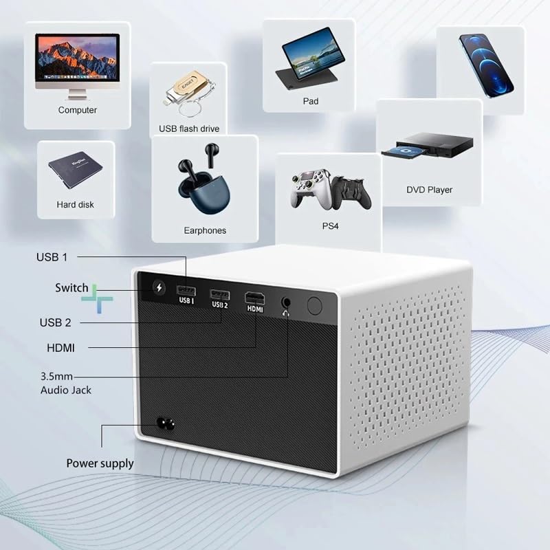 FPVAWKBL QUYNAGER Mini Projector - Android WiFi Bluetooth 720P HD Projector, Supports 4K for Phone & Computer | Home Theater, Outdoor Movie Nights, Gaming, Presentations (D As shown)