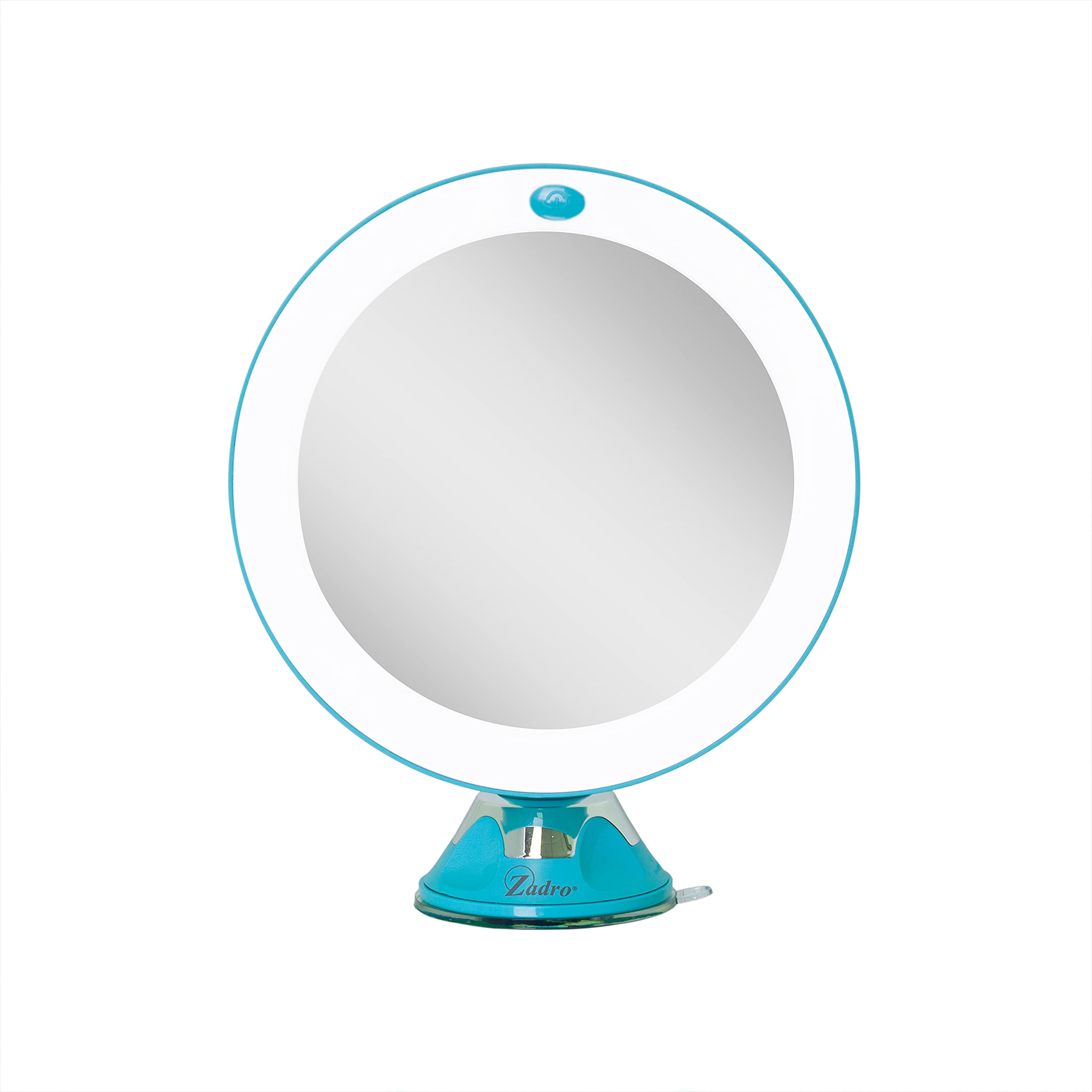 Zadro 6.5 Inch Round LED Vanity Mirror with 10X Magnification - Wall Mount or Suction Cup Makeup Mirror with Bright Light - Perfect for Bathroom, Bedroom, and Travel (Turquoise)