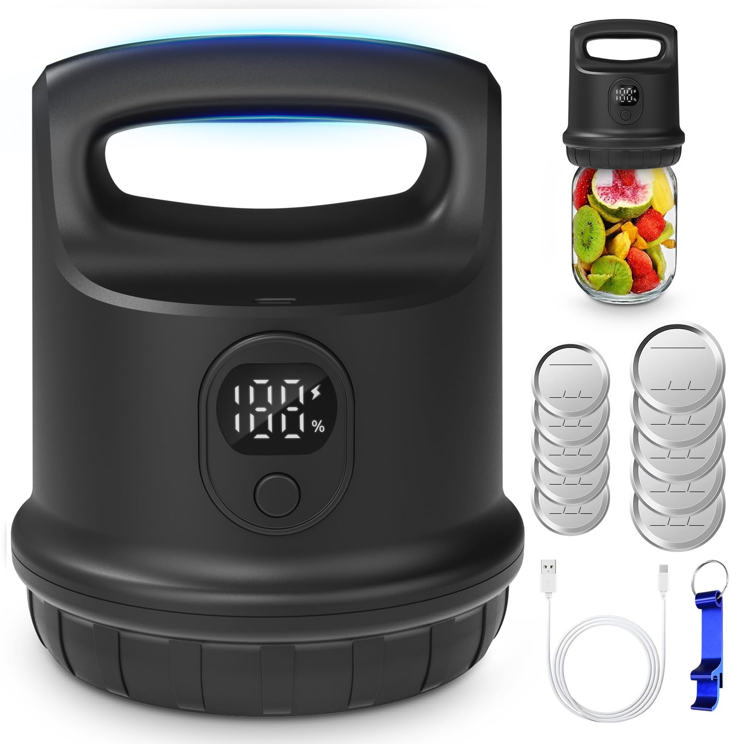 Automatic Mason Jar Vacuum Sealer - Smart Electric Food Preservation System for Wide & Regular Mouth Canning Jars | White & Black Options | Perfect for Meal Prep, Sous Vide, Dry Storage & Long-Term Food Preservation