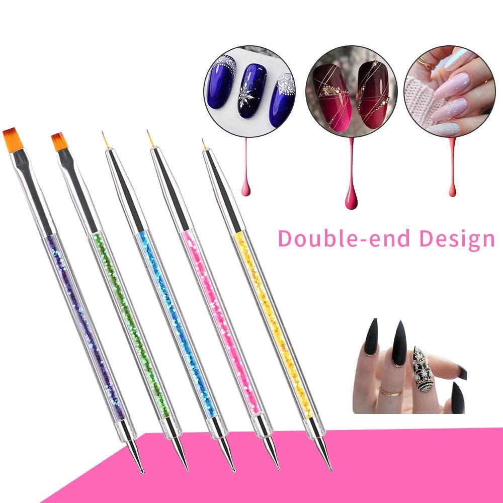 D.B.Z.® 5-Piece Double-Ended Nail Art Brush Set - Professional Nail Liner Brush & Dotting Pens for UV Gel Polish - Perfect for Home Salon & DIY Nail Designs (Manicure, Pedicure, Acrylic & Gel Nail Art)
