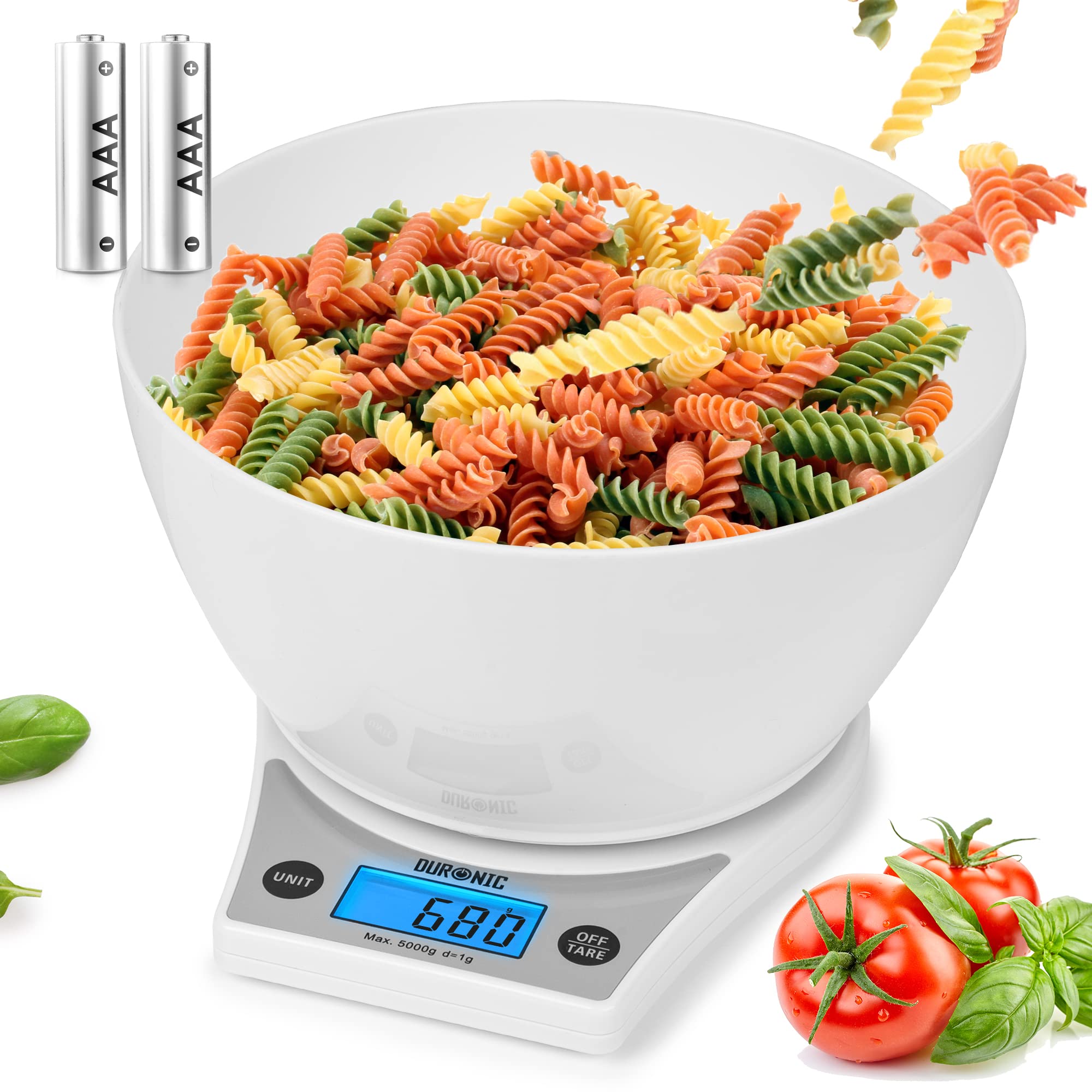 Duronic KS6000 Digital Kitchen Scale with Bowl - Precision Weighing Scale for Cooking, Baking, Pet Food & Postal Needs - Backlit LCD Display | Perfect for Home Kitchens, Bakeries & Pet Owners