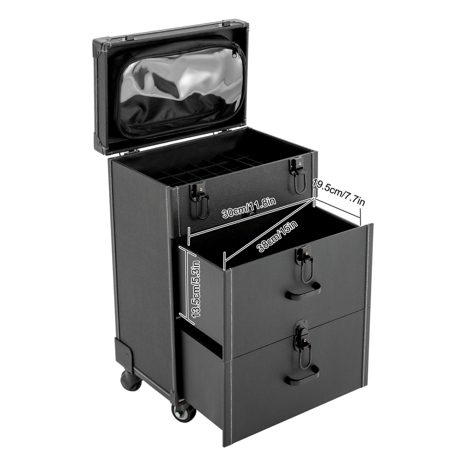 Professional Rolling Makeup Train Case with 4 Wheels & Lock - Portable Cosmetic Organizer for Nail Polish, Jewelry & Travel Essentials (Black) | Perfect for Salon Artists, Mobile Makeup Professionals & Beauty Enthusiasts