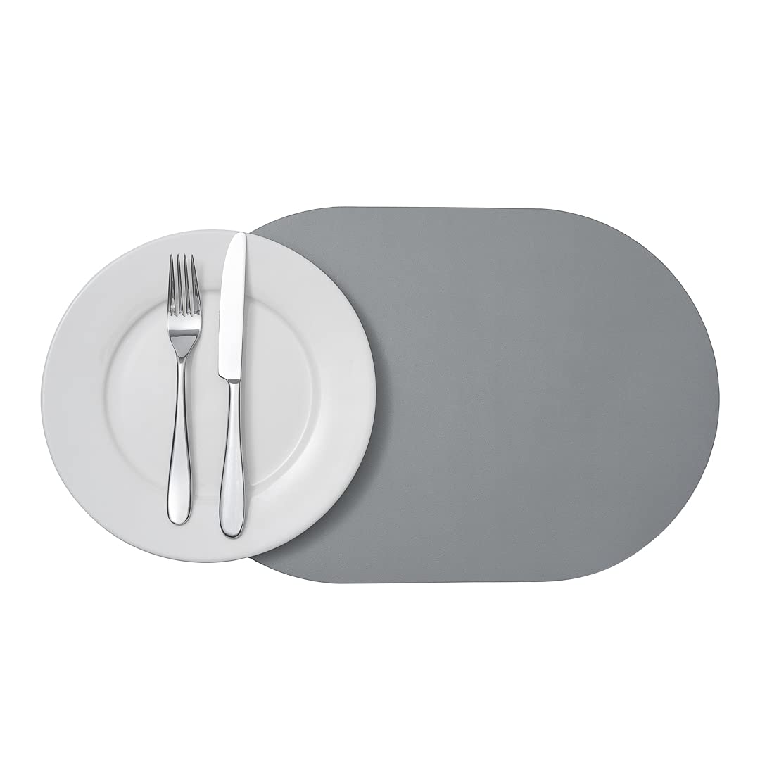 Restaurantware 16 Inch Oval Vinyl Placemats Set of 6 - Stain-Resistant Embossed Gray Table Mats with Leather-Like Feel for Dining Tables, Kitchen Countertops & Restaurant Use
