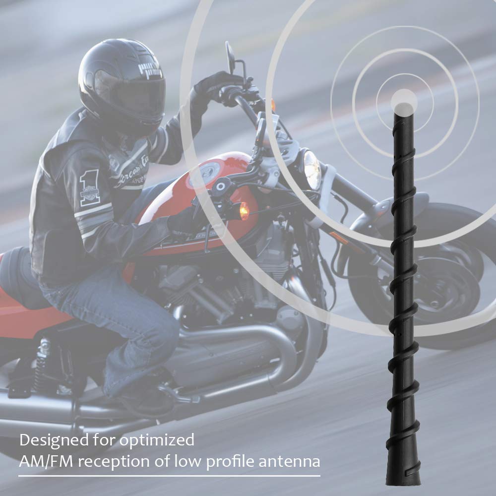 KSaAuto H3 AM/FM Radio Antenna for Harley Davidson Road King, Street Glide, Electra Glide & Touring Models - 7 Inch Spiral Design with Copper Core, Screw Mount & Flexible Rubber - Universal Motorcycle Antenna Replacement (20 Styles Available) - Perfect for Long Rides, Road Trips & Enhanced Radio Reception